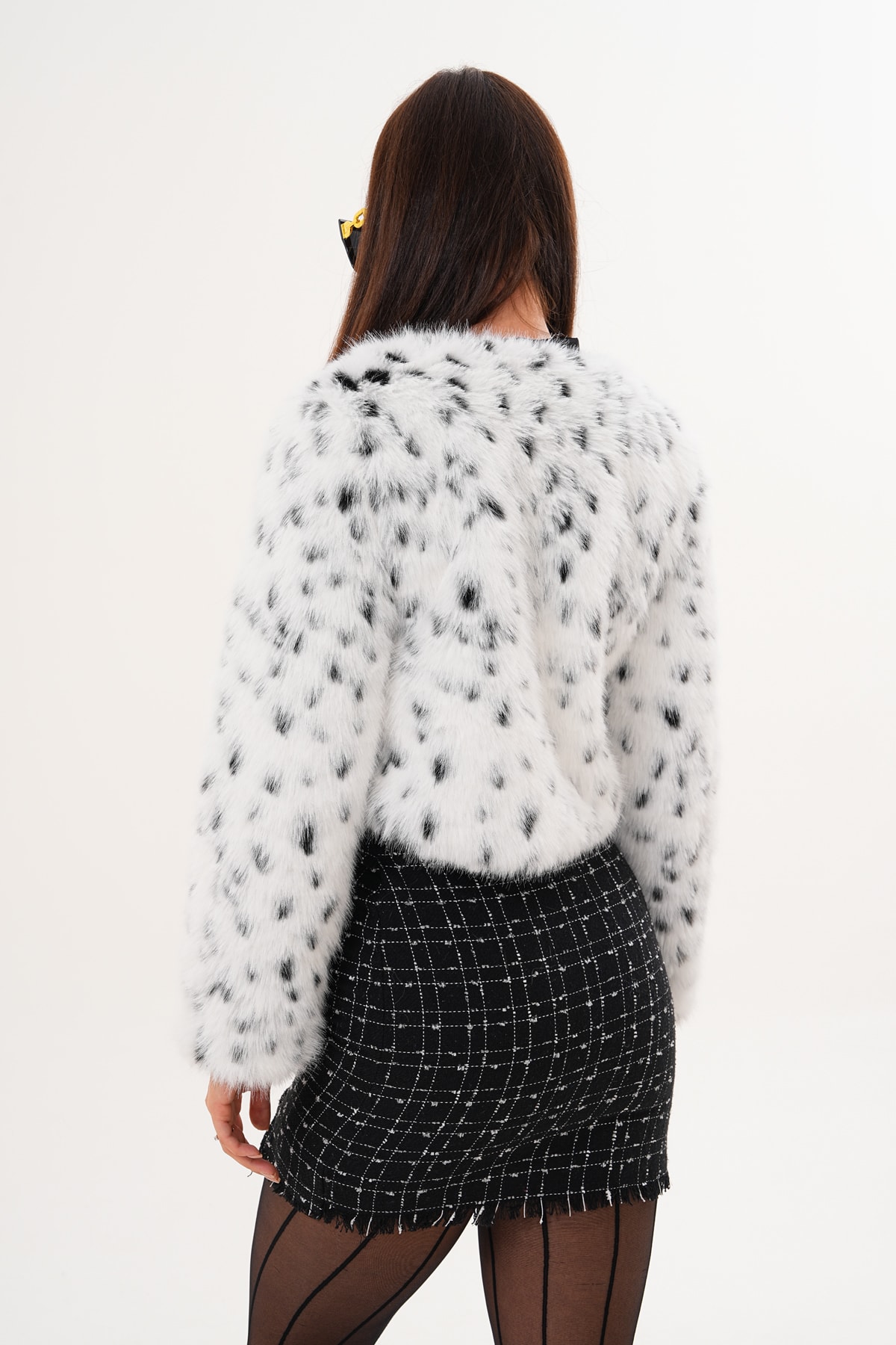 Crop Boy Basic Yaka Tüylü Ceket - leopar
