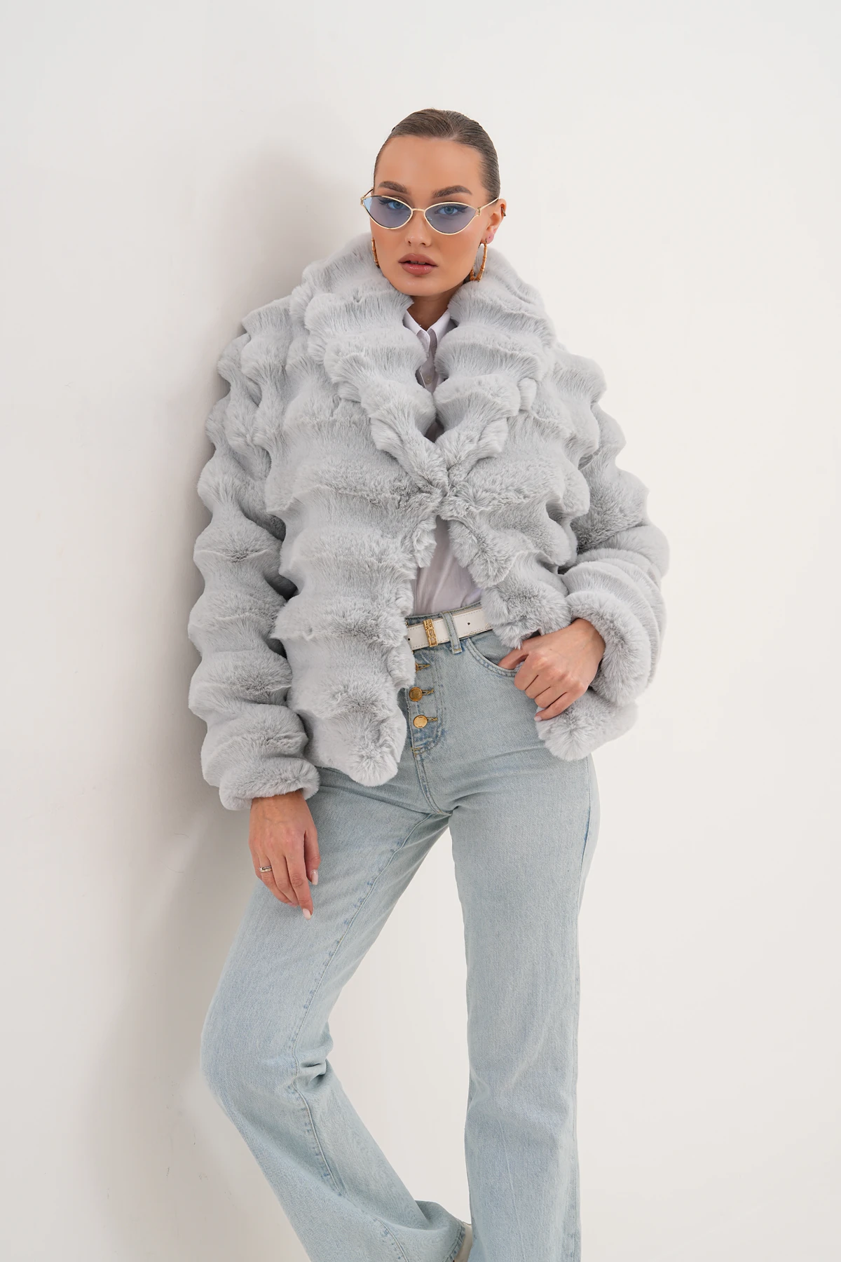 Şal Yaka Çinçila Ceket - gri