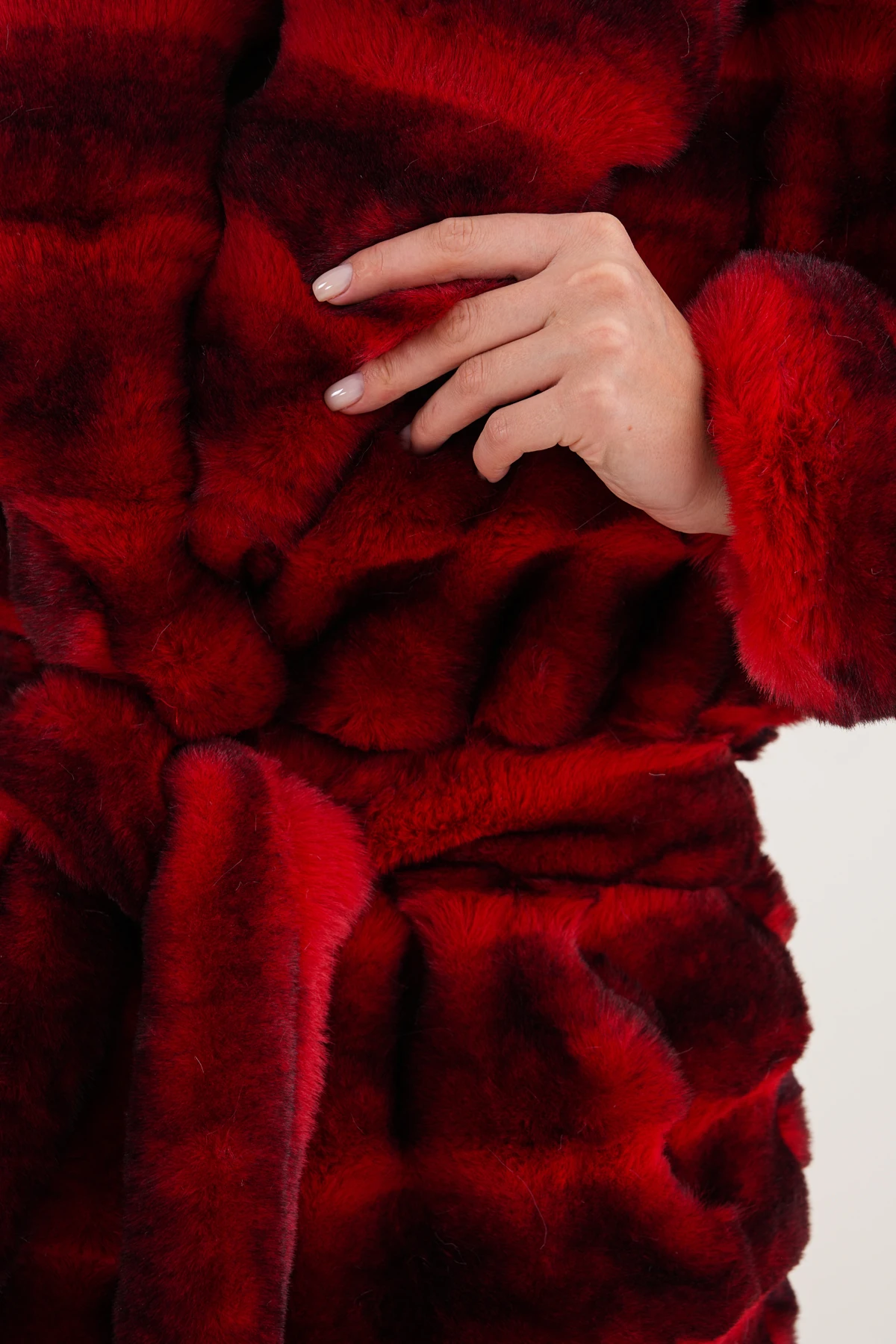 Tam Boy Çinçila Desenli Kaban - kırmızı