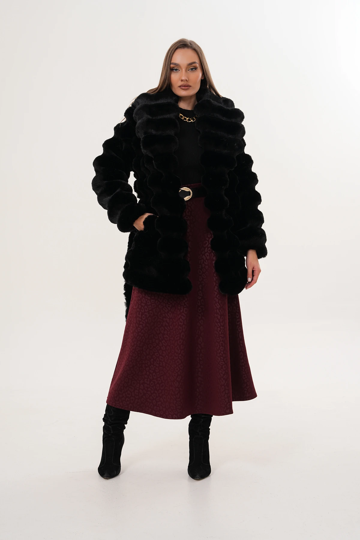 Midi Boy Çinçila Kaban - siyah