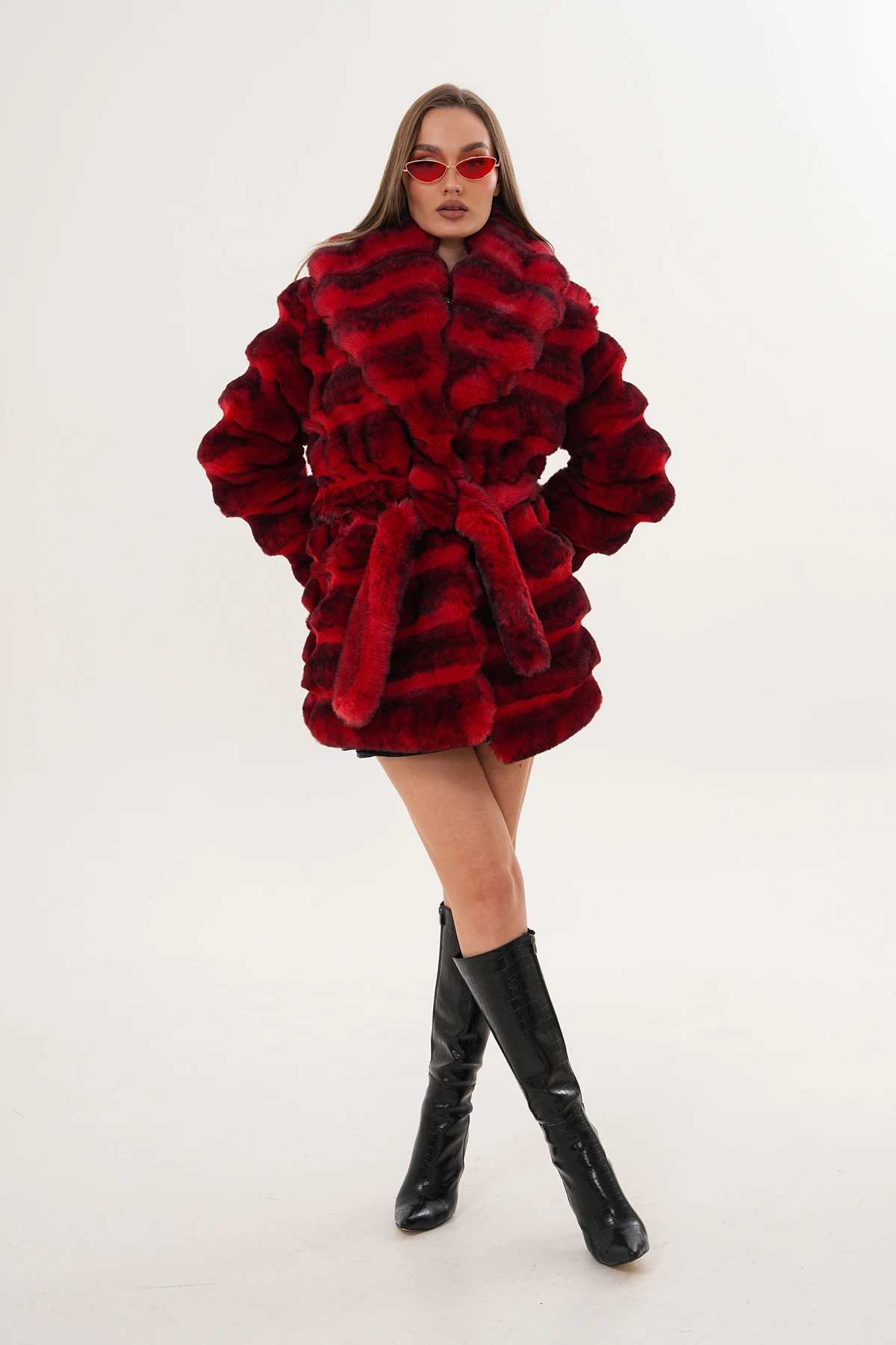 Midi Boy Çinçila Desenli Kaban - kırmızı