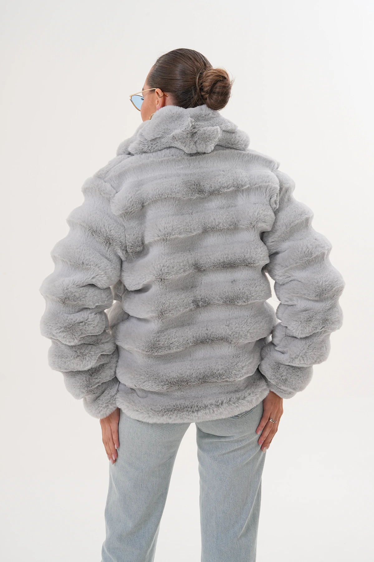 Şal Yaka Çinçila Ceket - gri