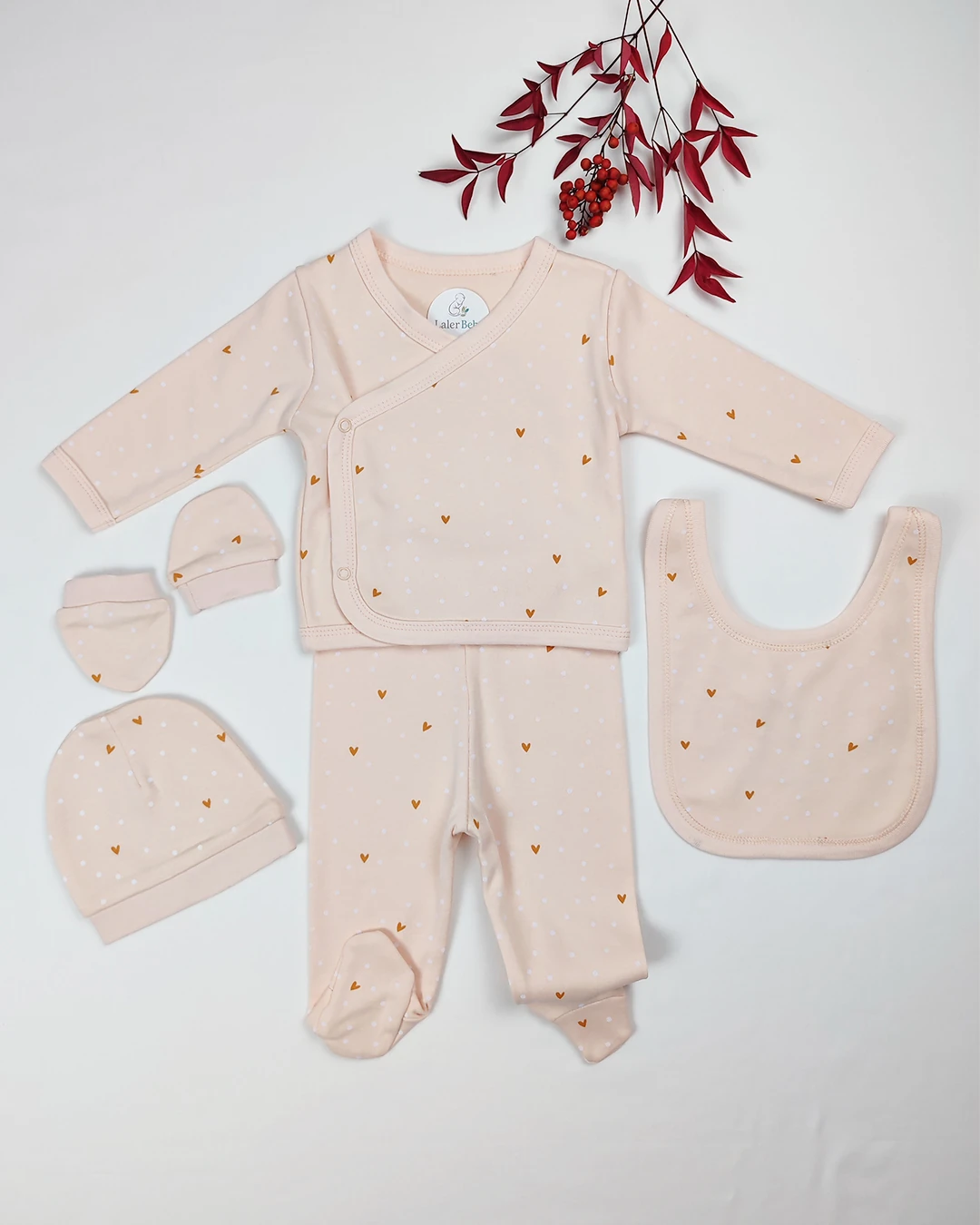 Yenidoğan Kalp Desenli 5'li Set