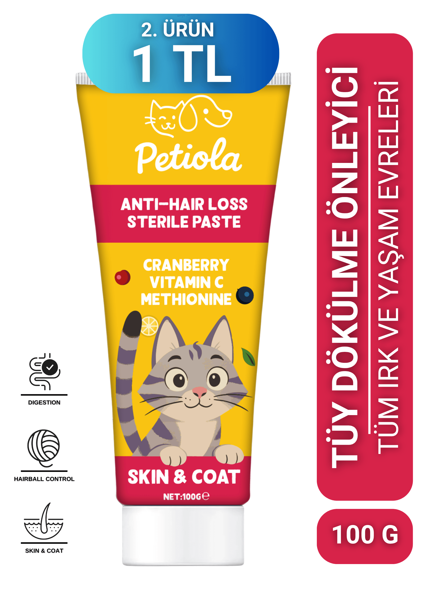 Tüy Dökülme Engelleyici, Tüy Yumağı Ve Kusma Önleyici Multivitamin Kedi Malt Macun 100 gr