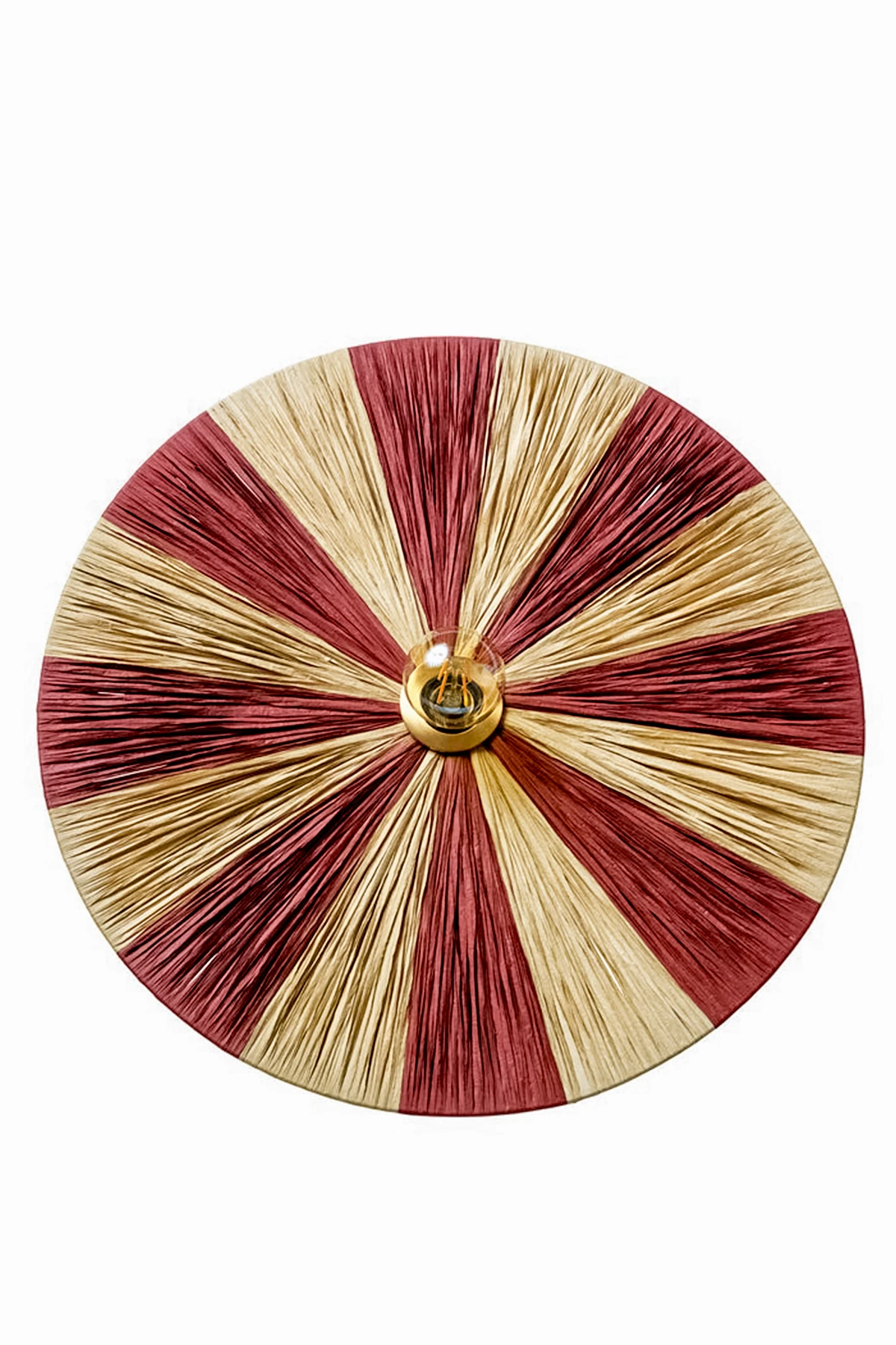 Doğal Renk Rafya Yuvarlak Modern Duvar Lambası Duvar Apliği - vişne