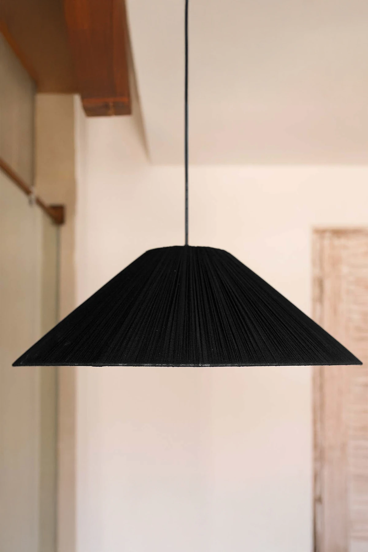 Doğal Kağıt Rafya Bohem Rustik Modern Beyaz Üçgen Avize - siyah