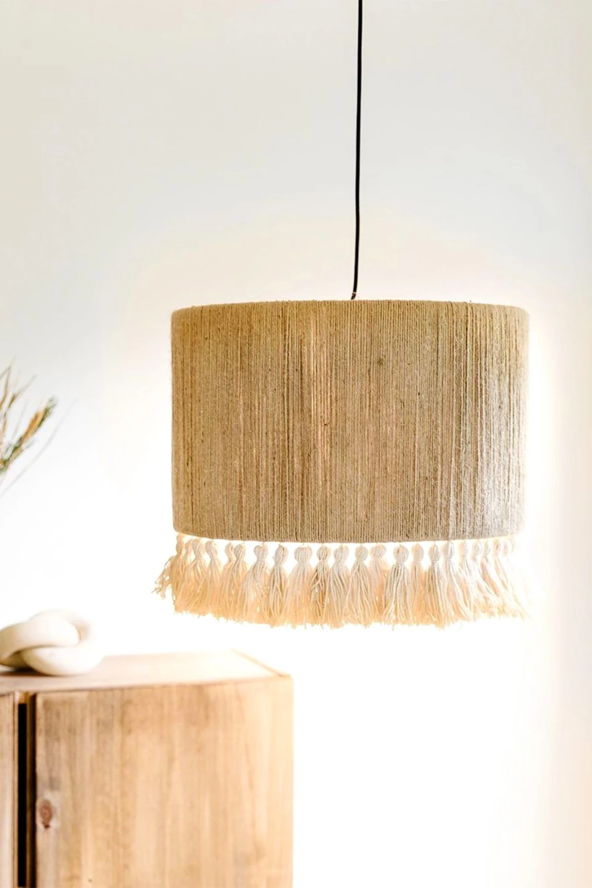 Hasır Ve Püsküllü Uzun Bohem Rustik Avize