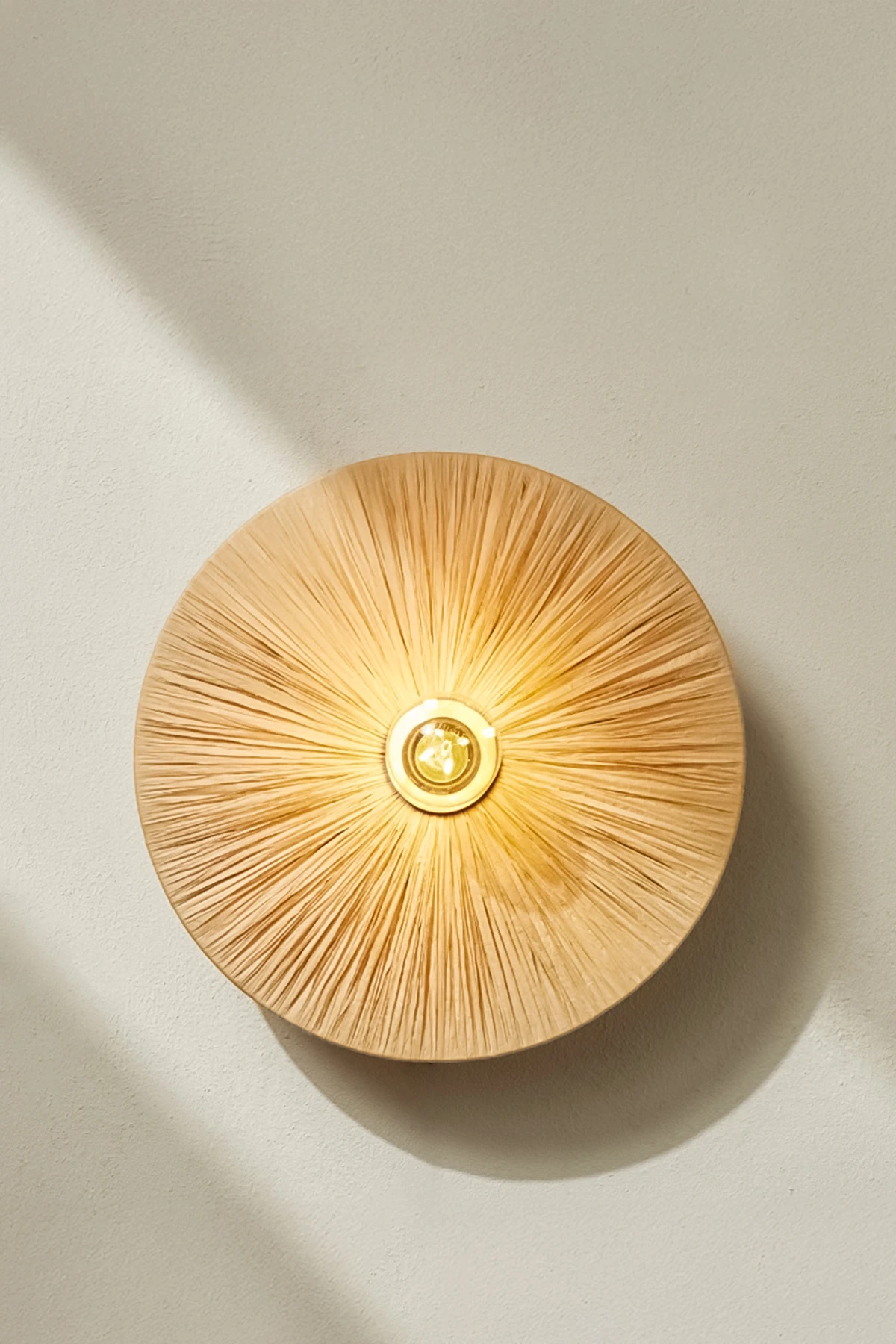 Doğal Renk Rafya Yuvarlak Modern Duvar Lambası Duvar Apliği - rafya