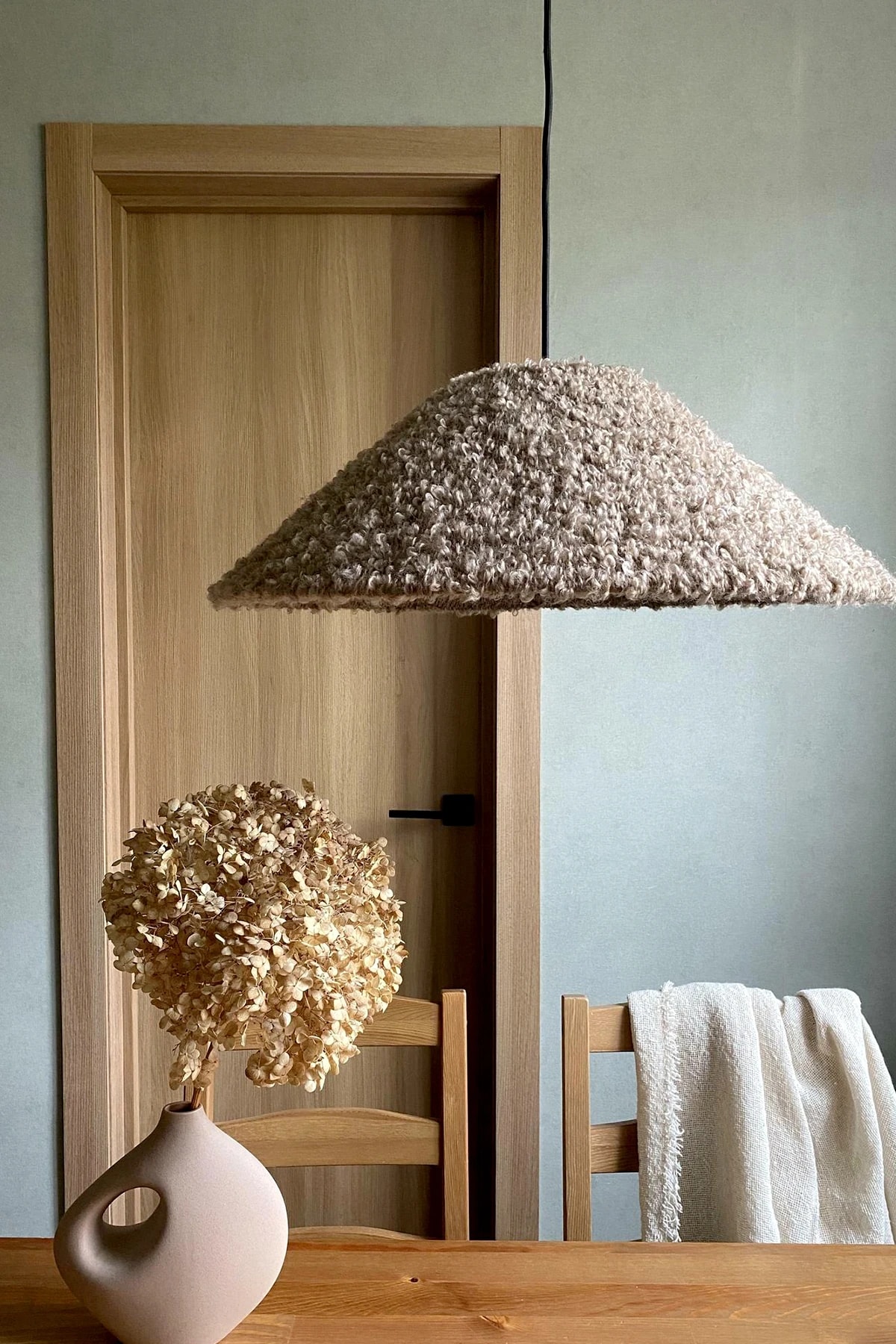 Ekru İskandinav Şapka Bohem Rustik Buklet Kaplamalı Avize - ekru