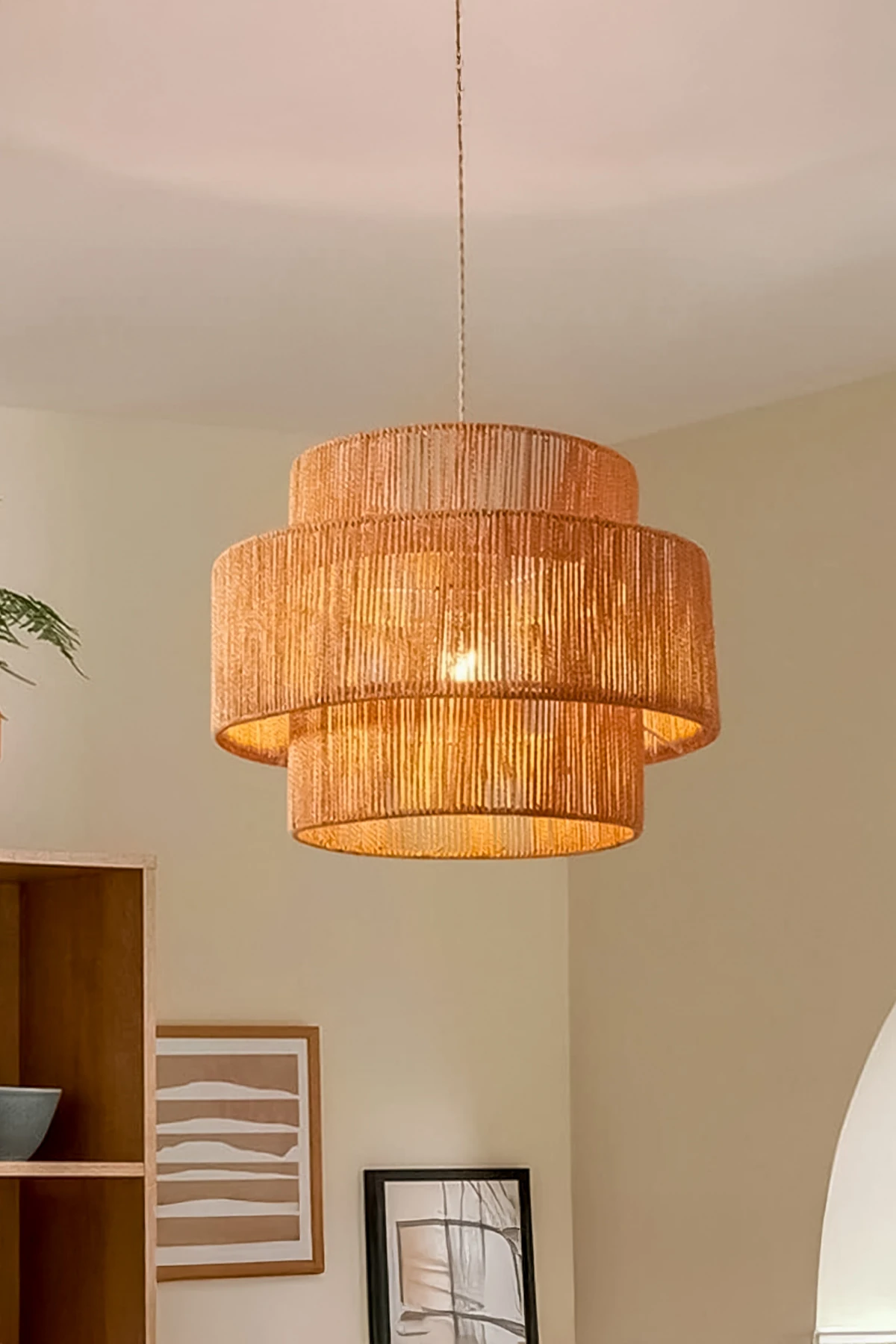 Katlı Rafya Avize Rustik Tasarım Bohem