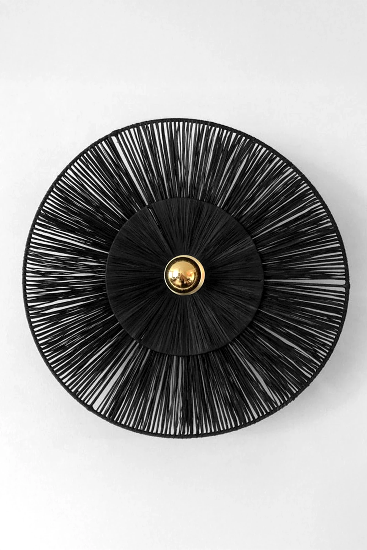 Siyah Renk Rafya Yuvarlak Modern Duvar Lambası Duvar Apliği