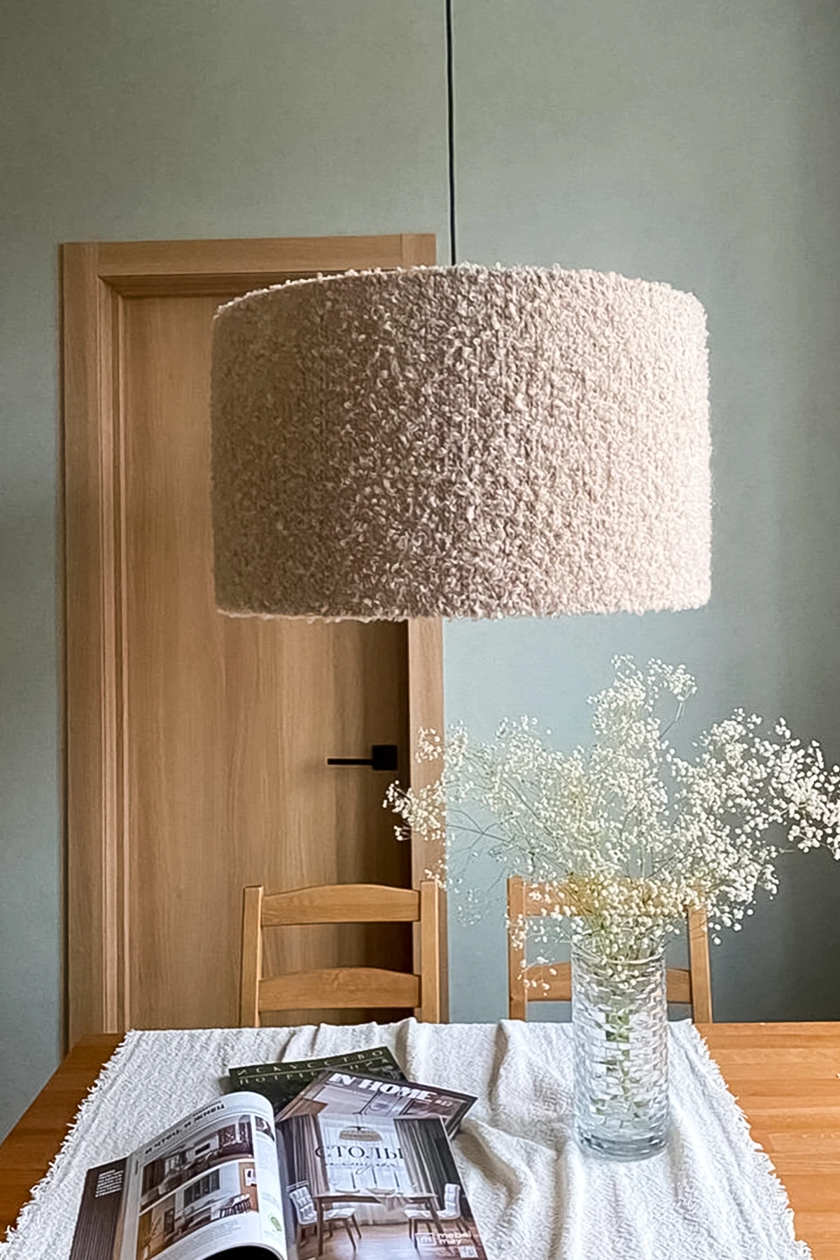 Ekru İskandinav Şapka Bohem Rustik Buklet Kaplamalı Avize - krem