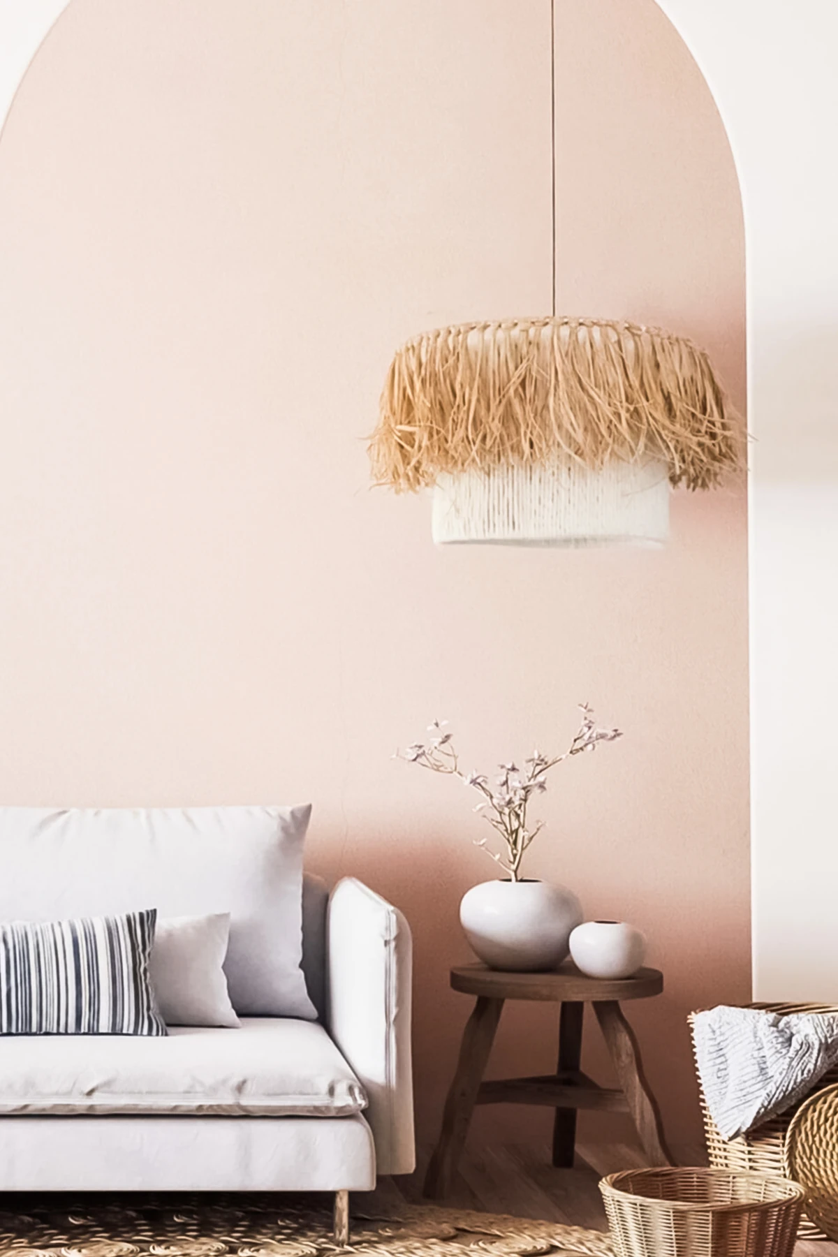 Bali Tarzı Makrome Ve Doğal Rafya Saçaklı Bohem Rustik Avize