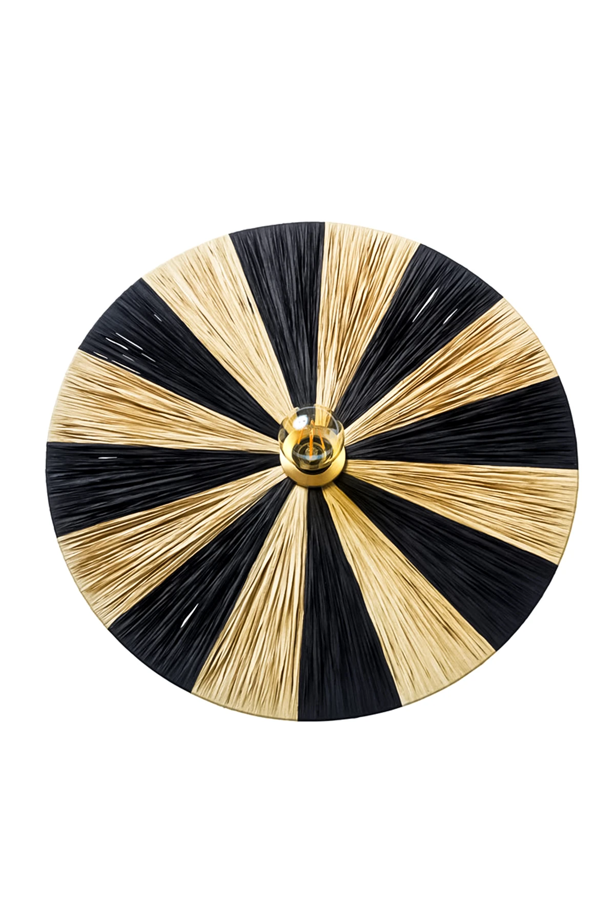 Doğal Renk Rafya Yuvarlak Modern Duvar Lambası Duvar Apliği - siyah rafya