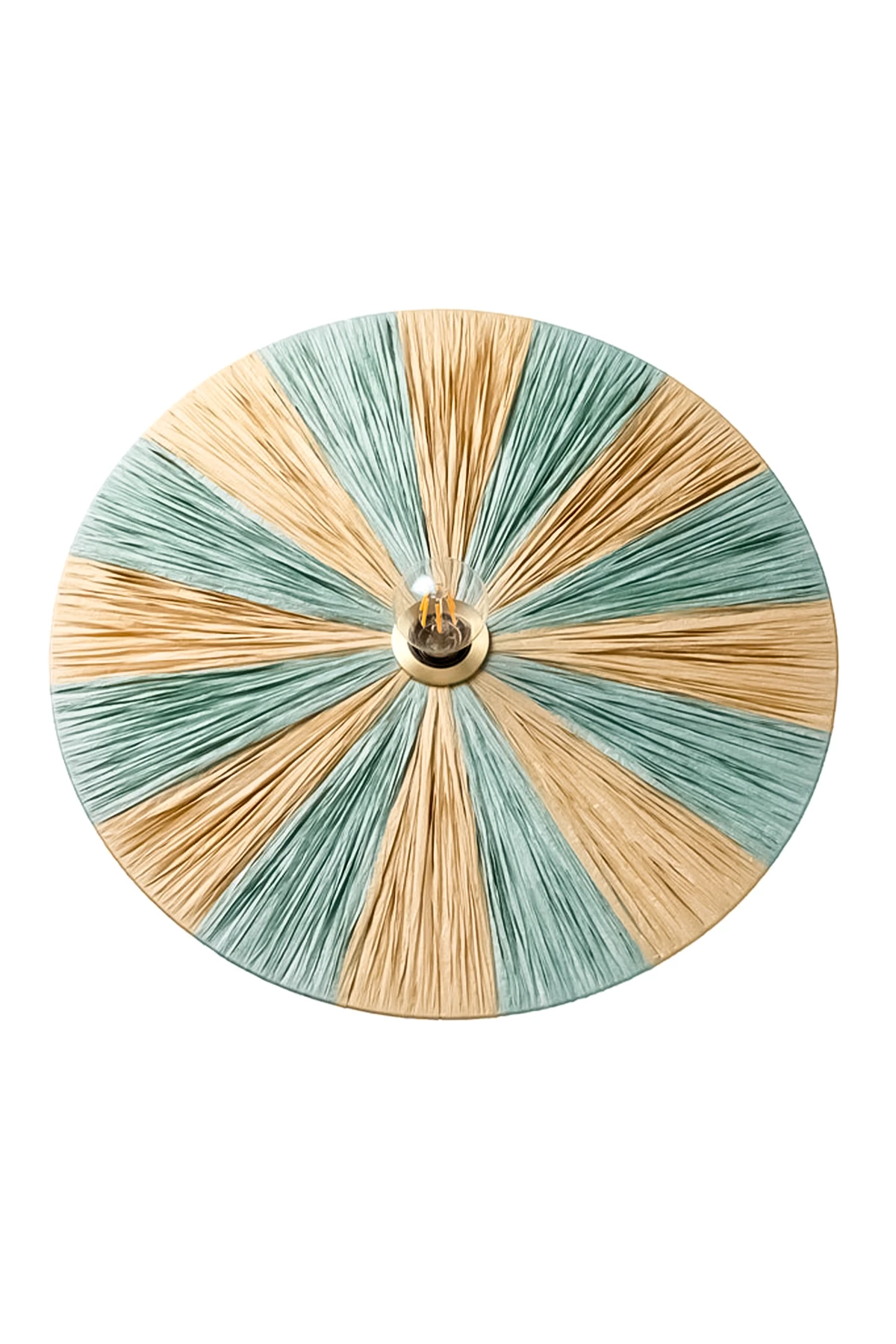 Doğal Renk Rafya Yuvarlak Modern Duvar Lambası Duvar Apliği - mavi rafya