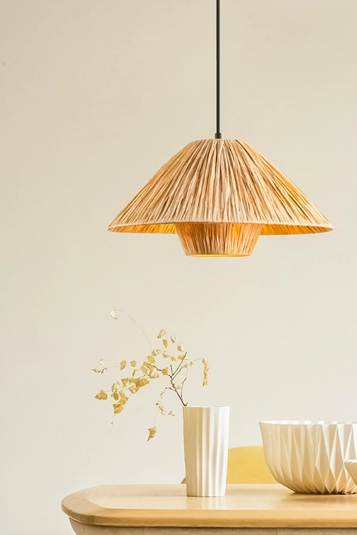 Doğal Kağıt Rafya Şapkalı Avize