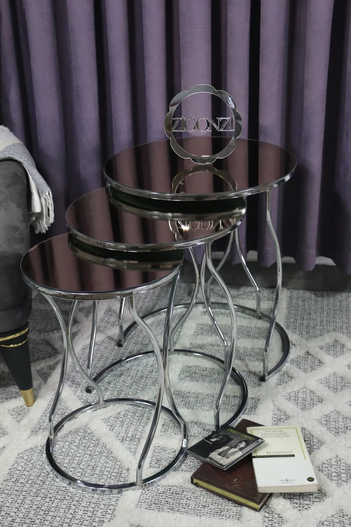 Zigonzi Home Gümüş Metal, Rüya, Bronz Aynalı Zigon Sehpa