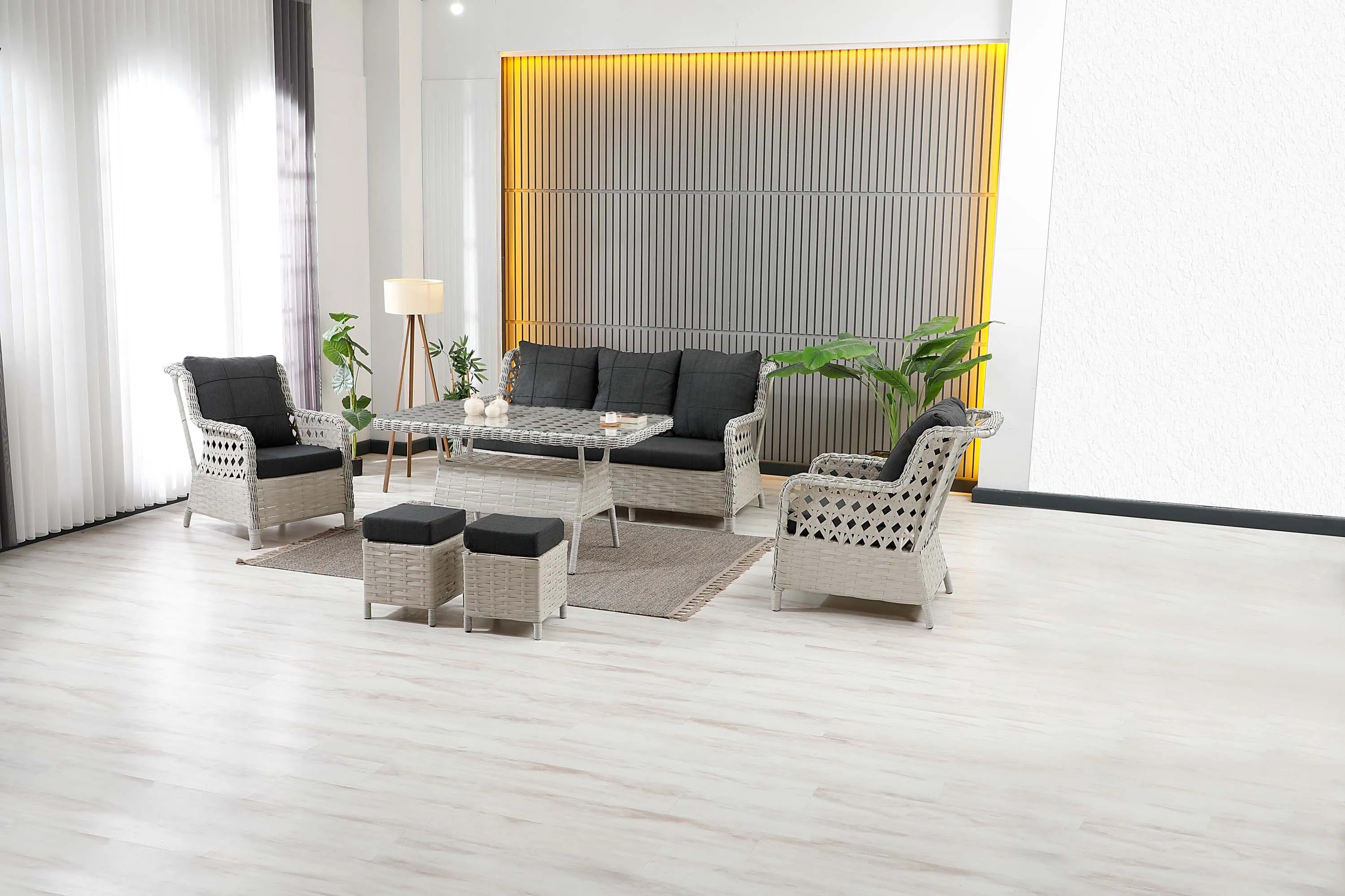 Vilza, 3+1+1 Rattan Bahçe Mobilyası, Beyaz 