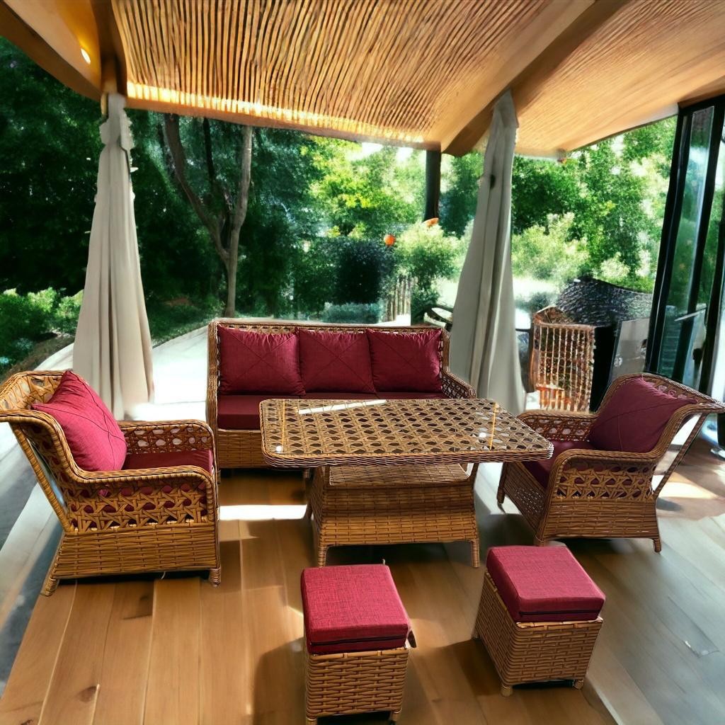 Zi̇gonzi̇ Home 3+1+1 + masalı + 2 Puf Rattan Bahçe Mobilyası