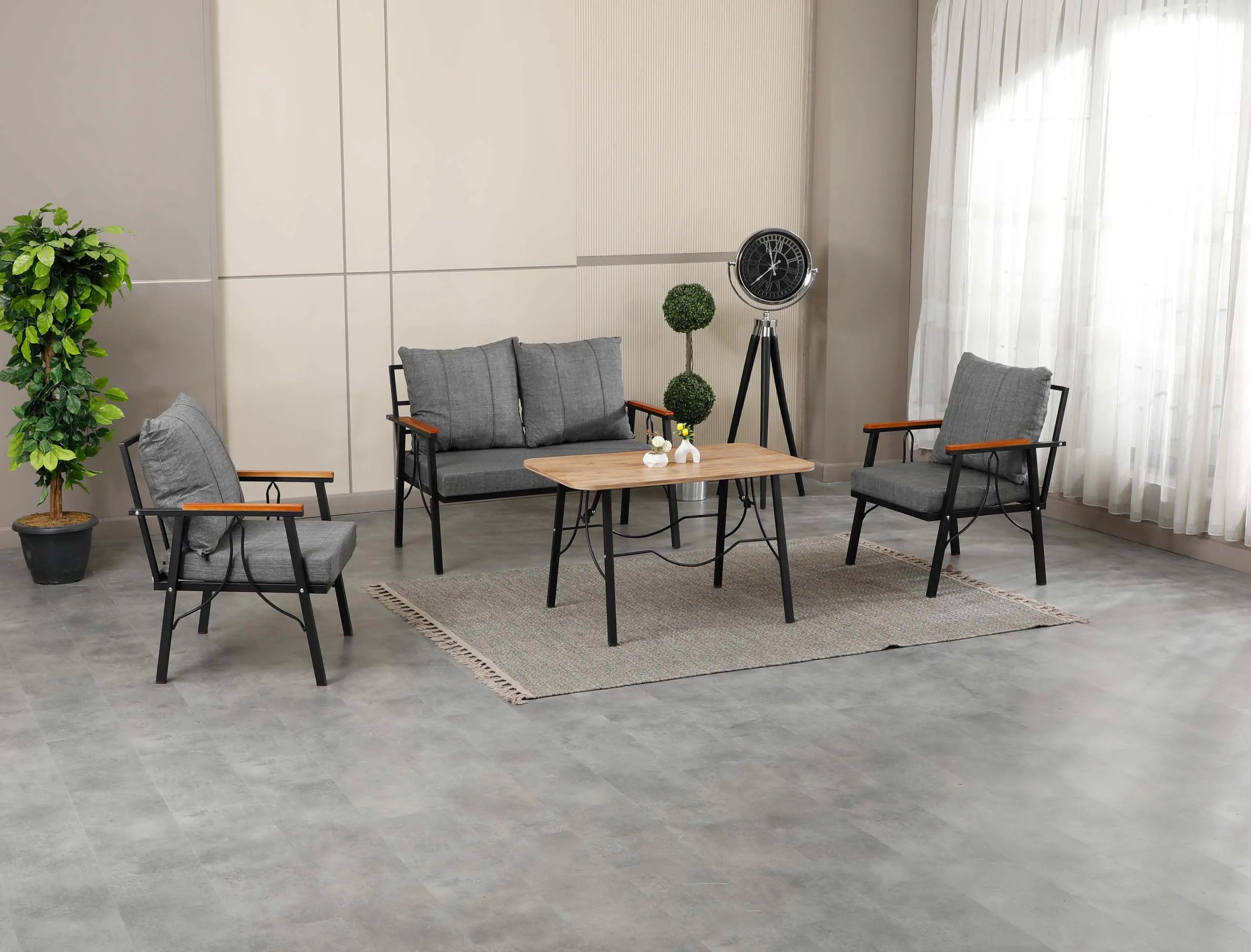 Rüya, 2+1+1 Bahçe-Balkon Mobilyası, Gri 