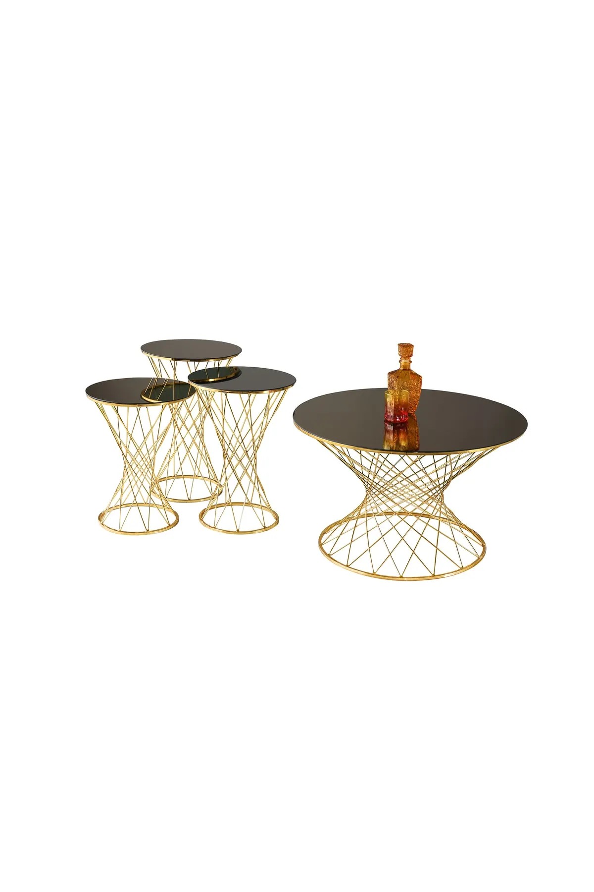 Zigonzi Home Üçlü Sehpa, Krom Sehpa, Gold Sehpa, Orta Sehpa