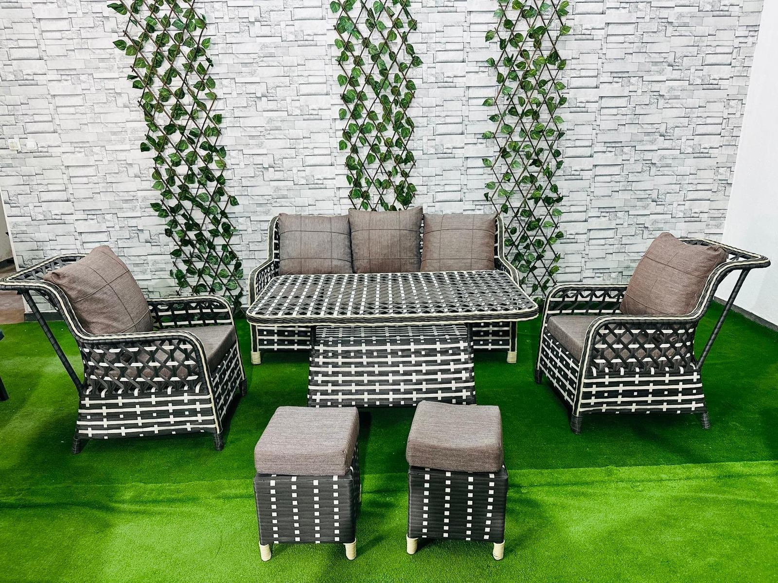 Zigonzi Home Şık Ve Konforlu Rattan Bahçe Mobilyası Takımı Çift Renk 3+1+1 2 Puf Hediye Masalı