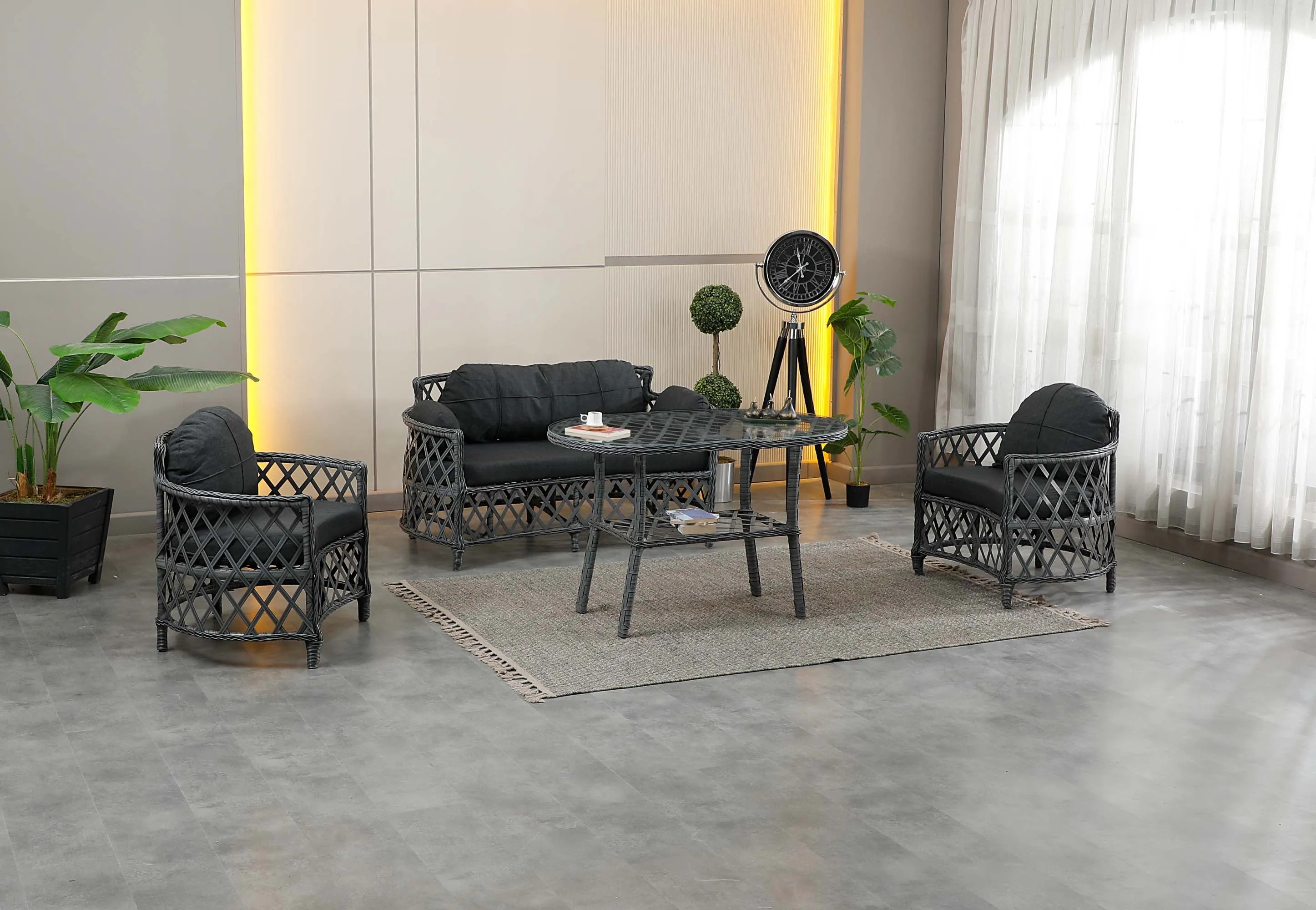 Berlin, 2+1+1 Rattan Bahçe Mobilyası, Antrasit