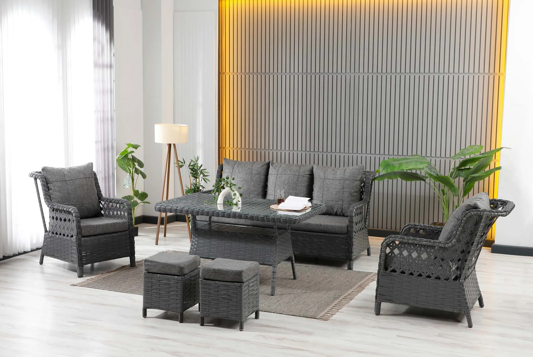 Vilza, 3+1+1 Rattan Bahçe Mobilyası, Antrasit 