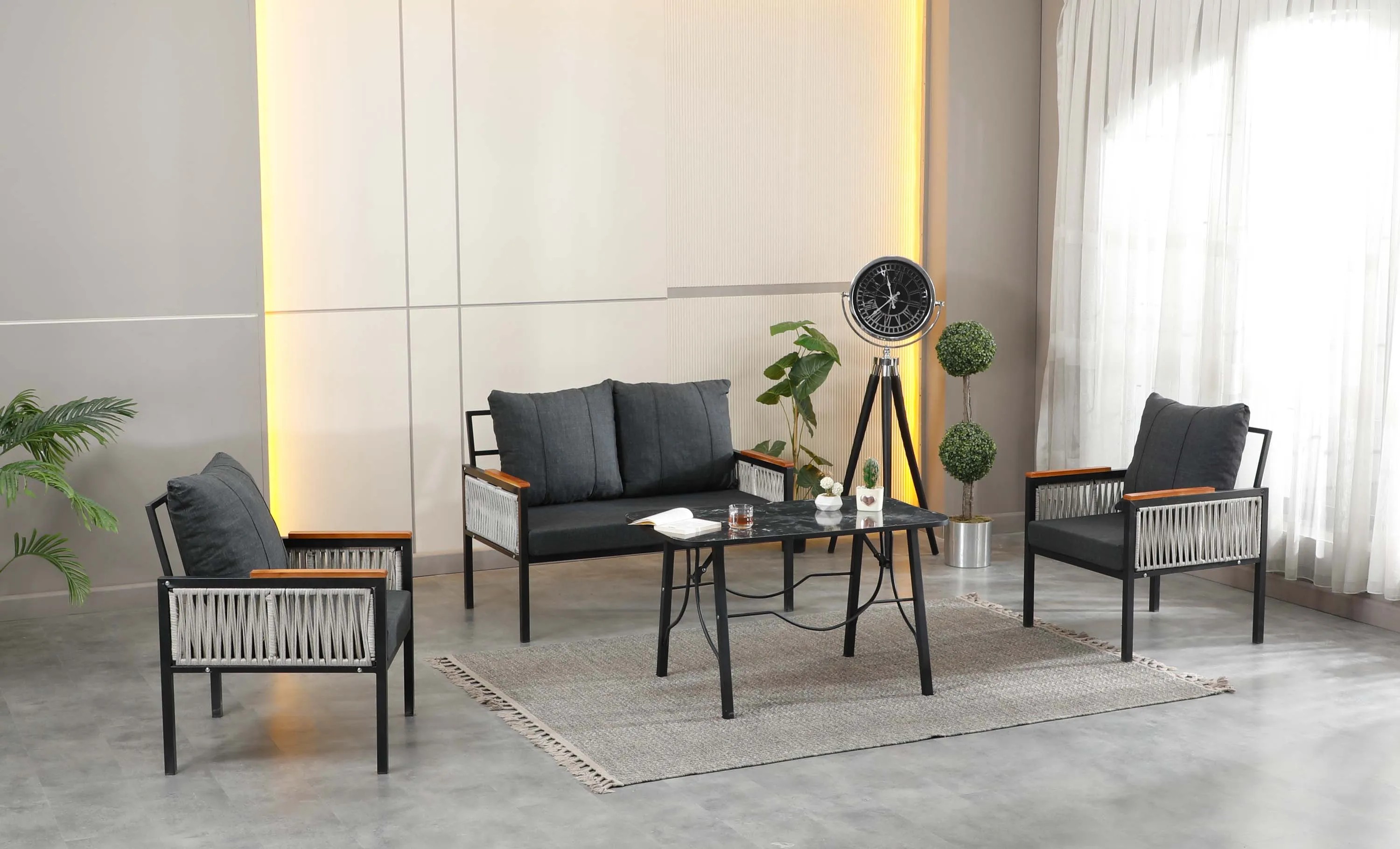 Lara, 2+1+1 Bahçe-Balkon Mobilyası, Antrasit