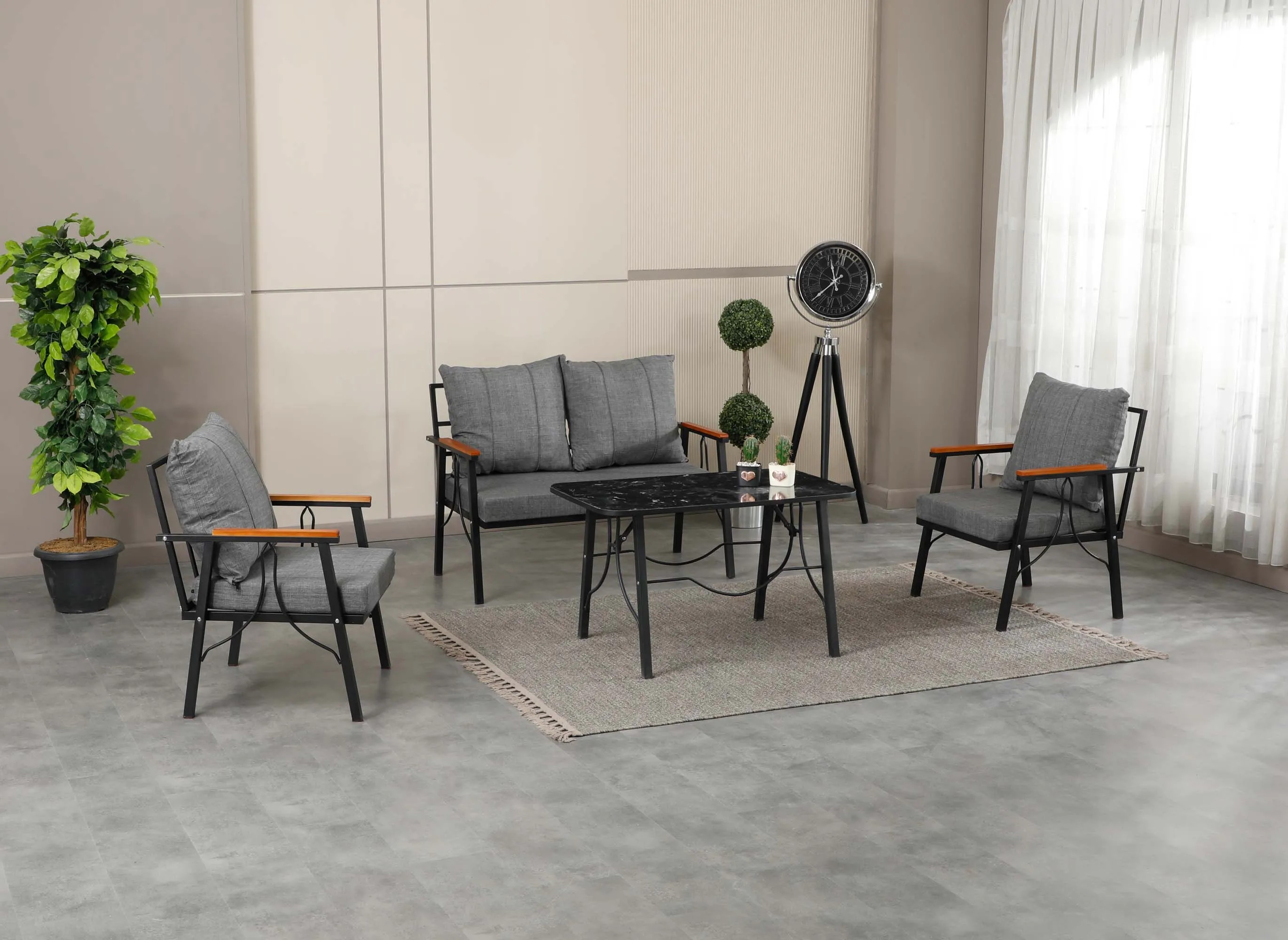 Rüya, 2+1+1 Bahçe-Balkon Mobilyası, Gri 