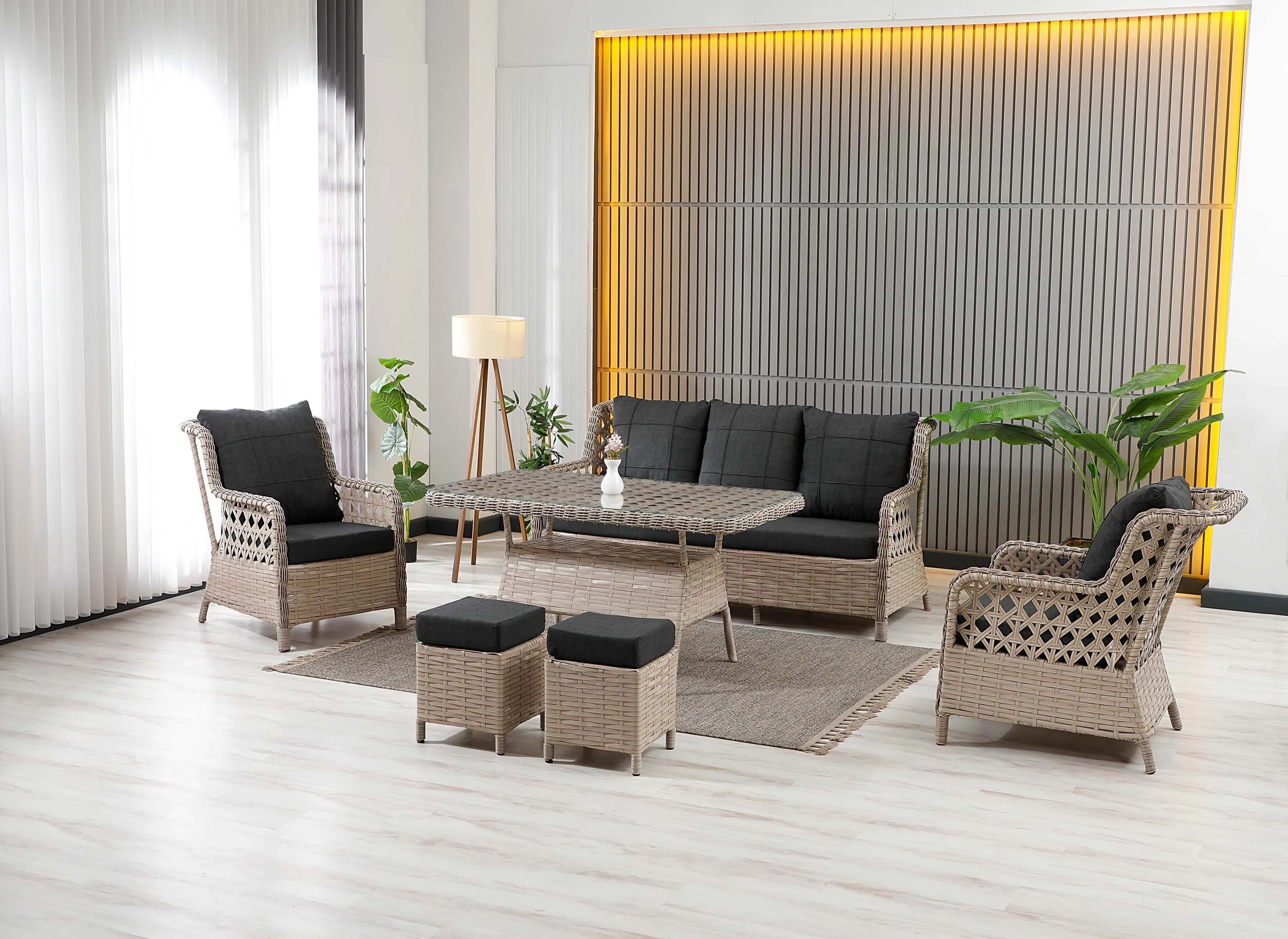 Vilza, 3+1+1 Rattan Bahçe Mobilyası, Cappuccino