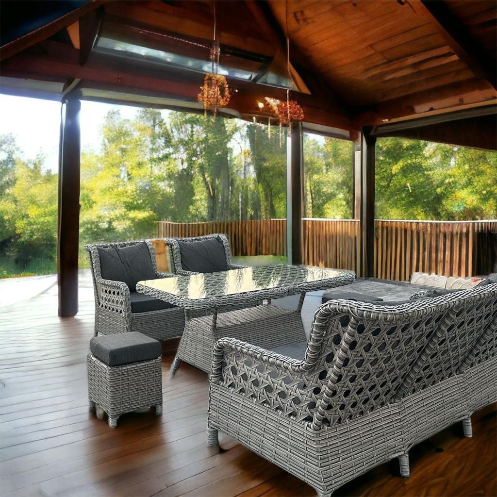 Zi̇gonzi̇ Home  3+1+1 + masalı + 2 Puf Rattan Bahçe Mobilyası