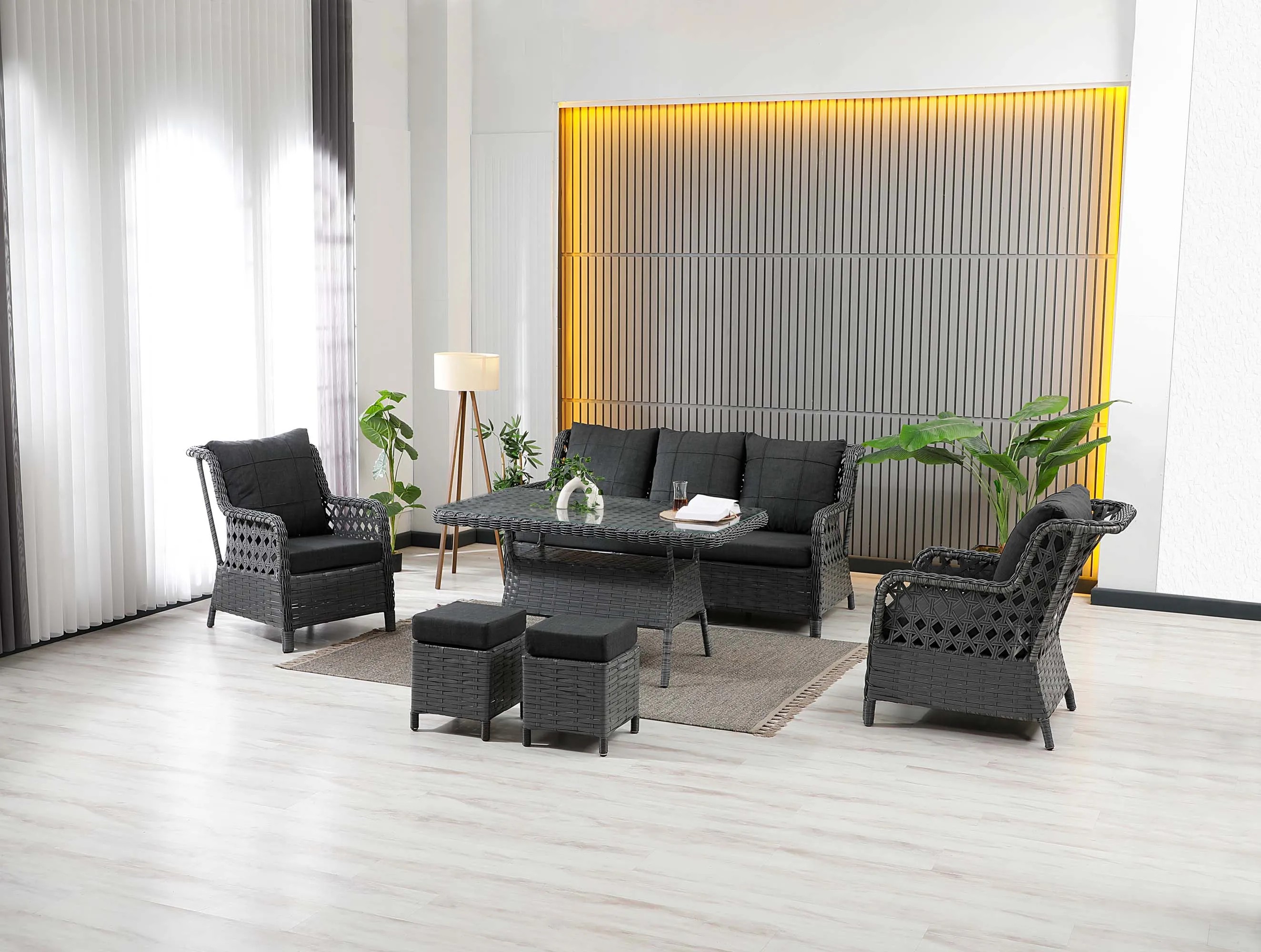 Vilza, 3+1+1, Rattan Bahçe Mobilyası, Antrasit 