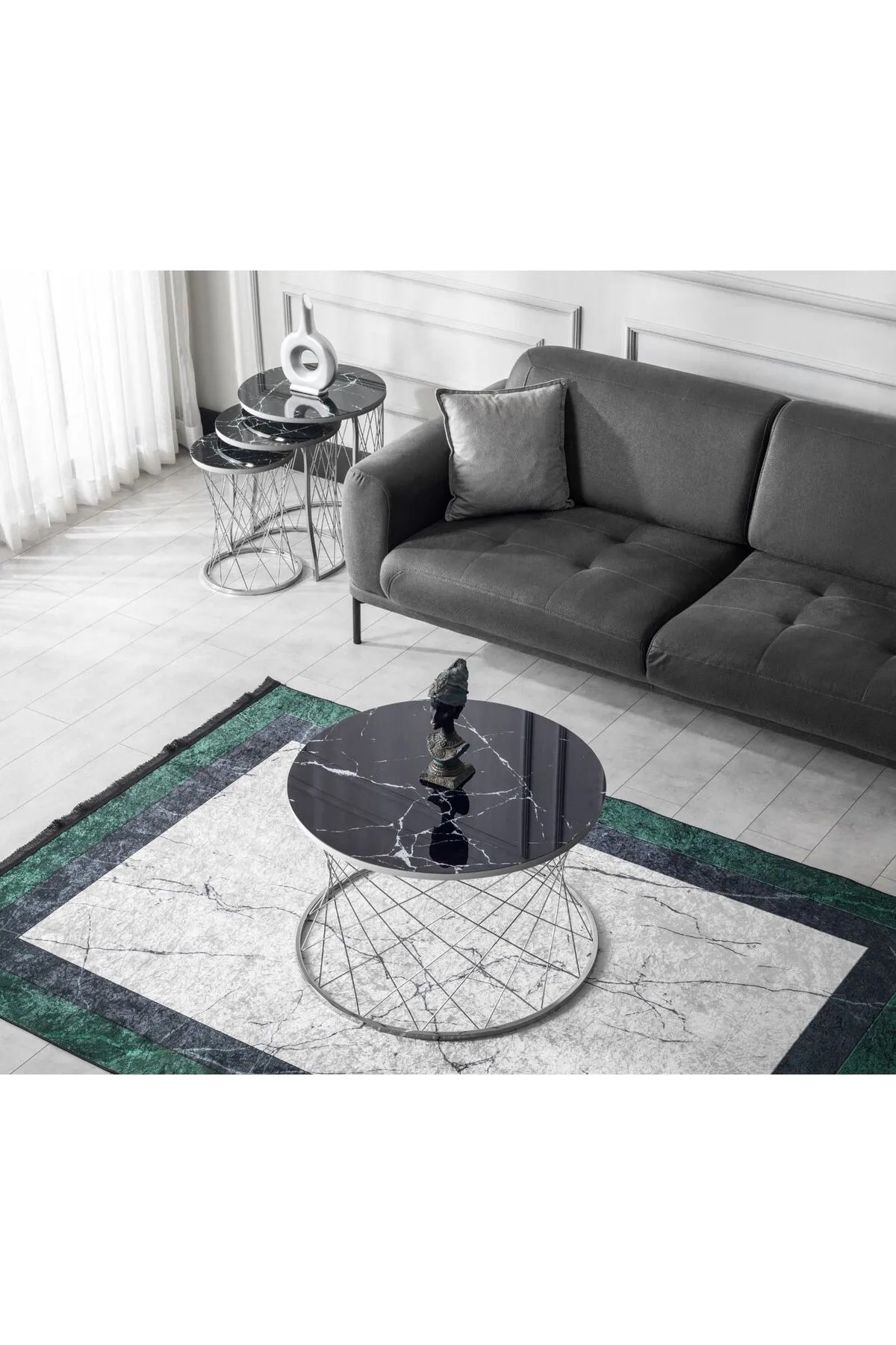 Zigonzi Home, Krom Metal, Siyah Mermer Desen 
