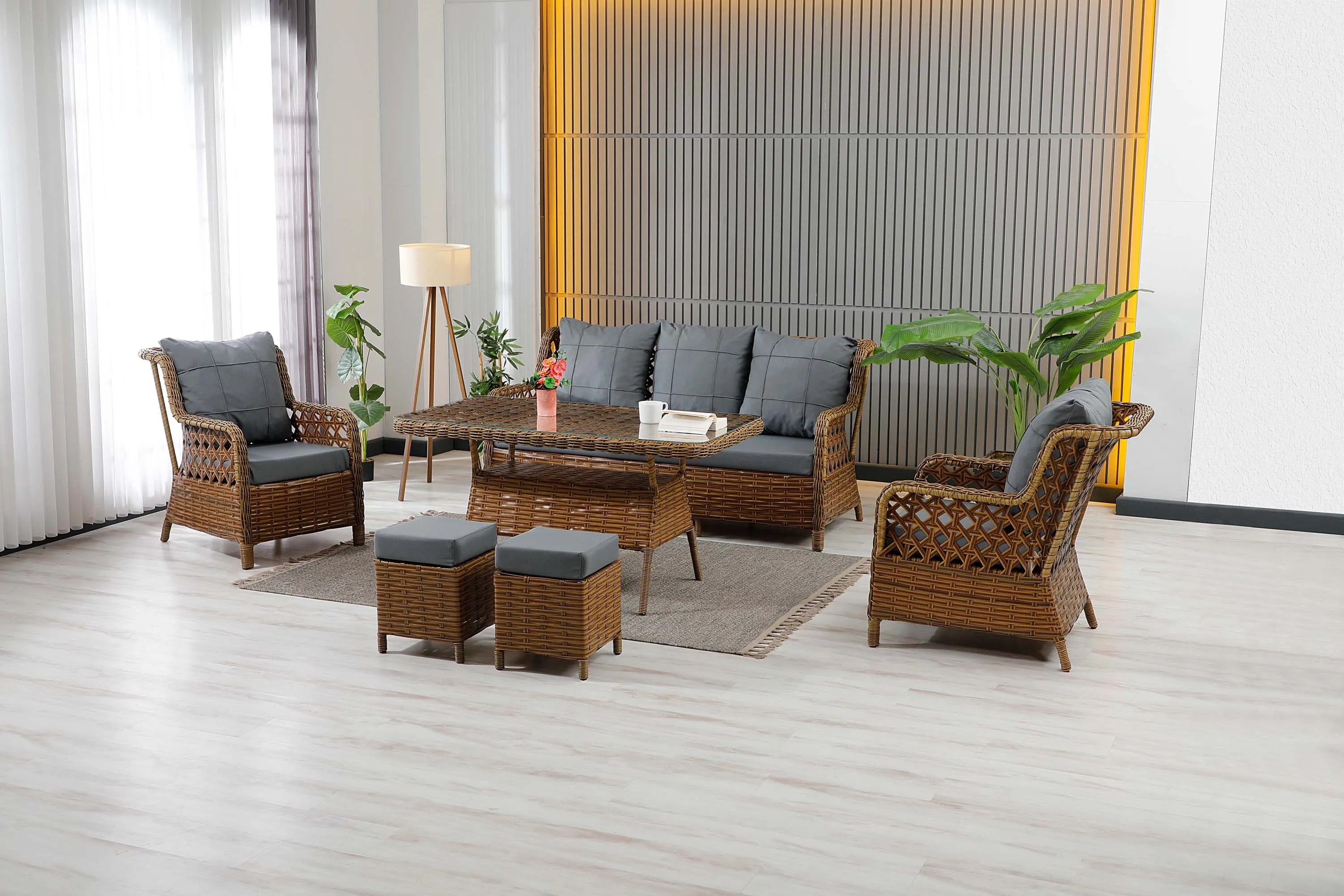 Vilza, 3+1+1, Rattan Bahçe Mobilyası, Kahverengi 
