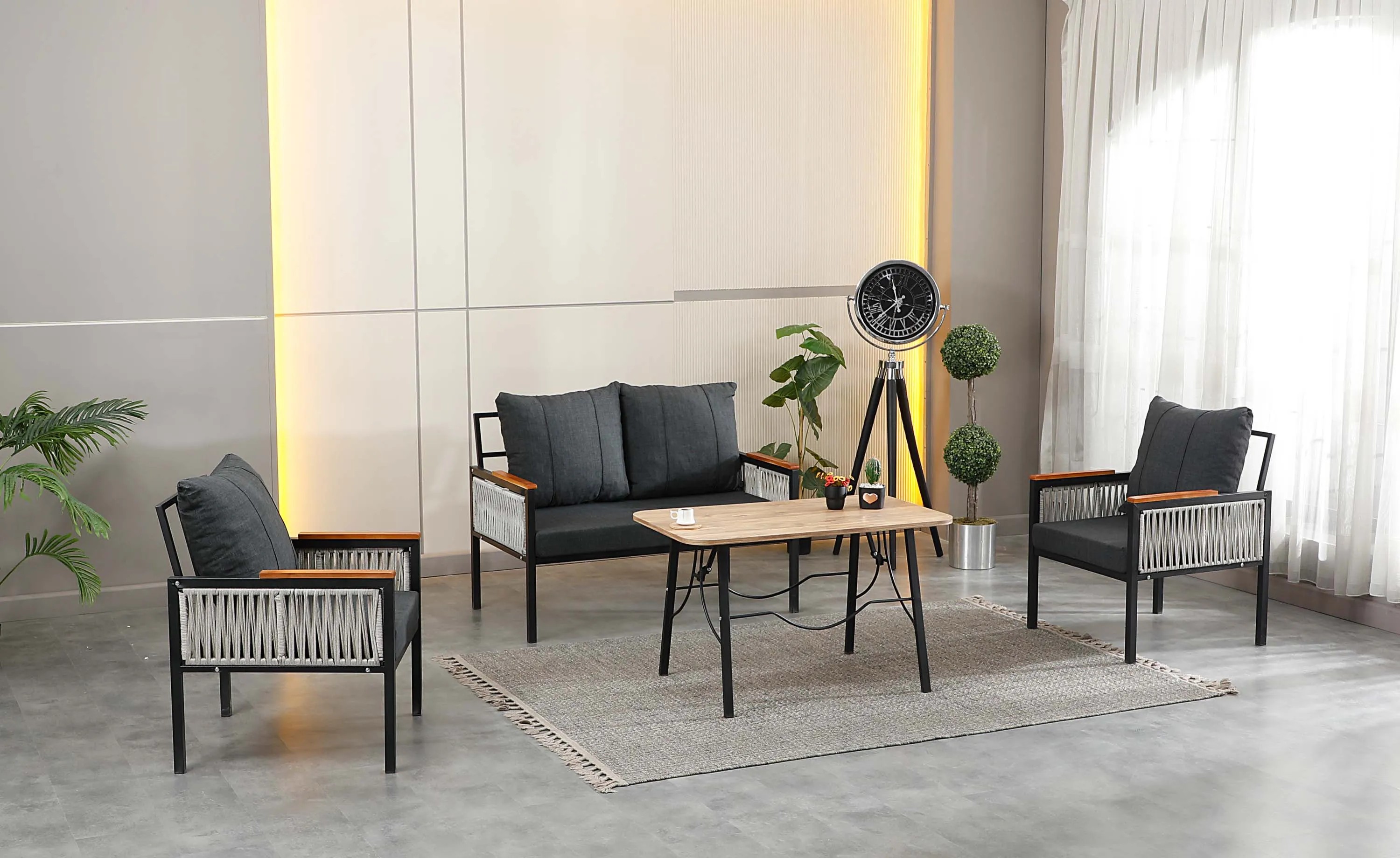 Lara, 2+1+1 Bahçe-Balkon Mobilyası, Antrasit