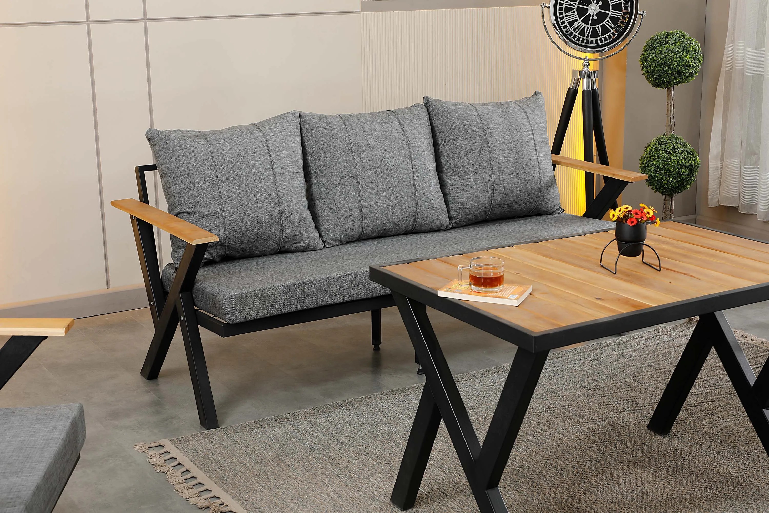 Gölge, 3+1+1 Bahçe-Balkon Mobilyası, Gri 