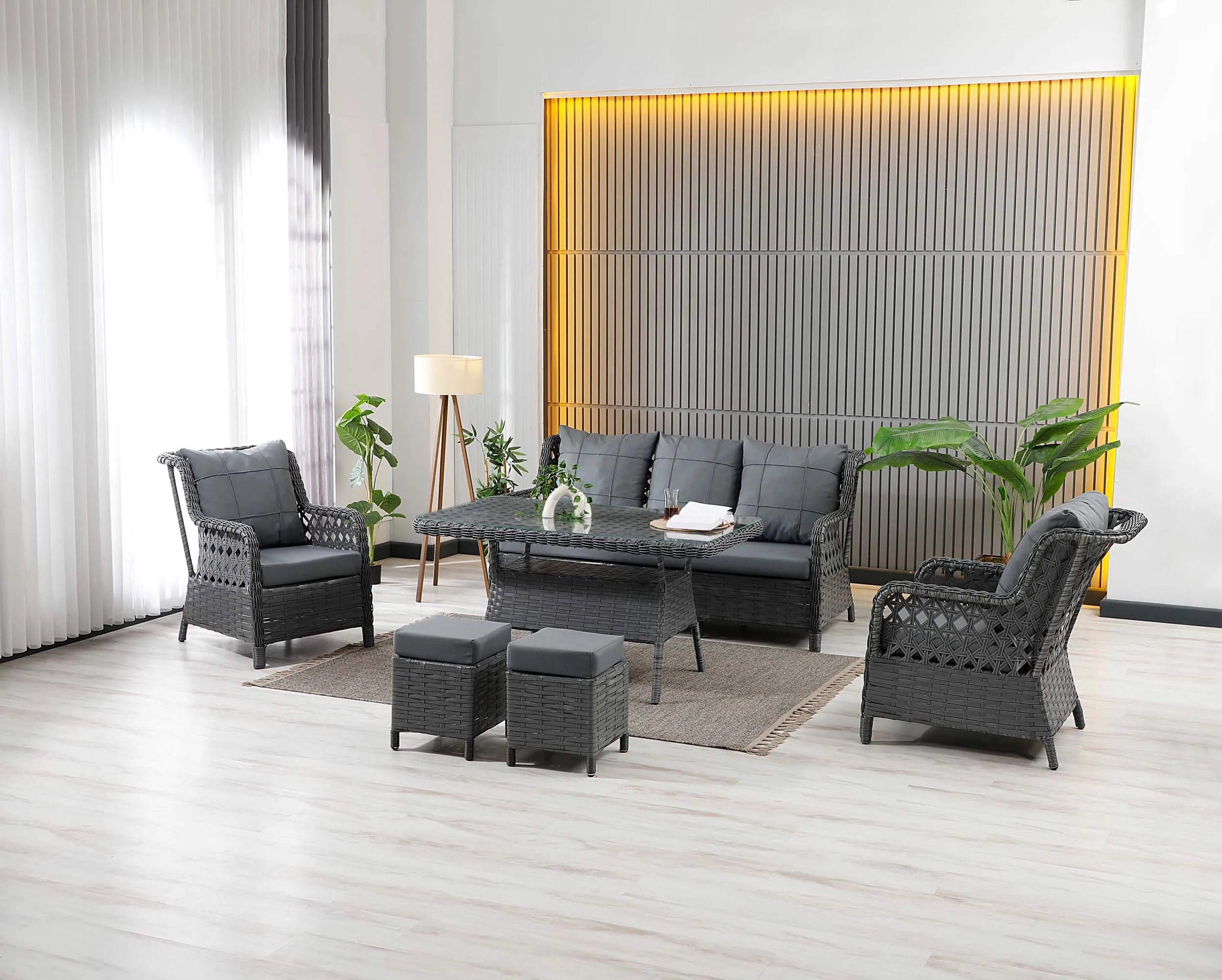 Vilza, 3+1+1 Rattan Bahçe Mobilyası, Antrasit 