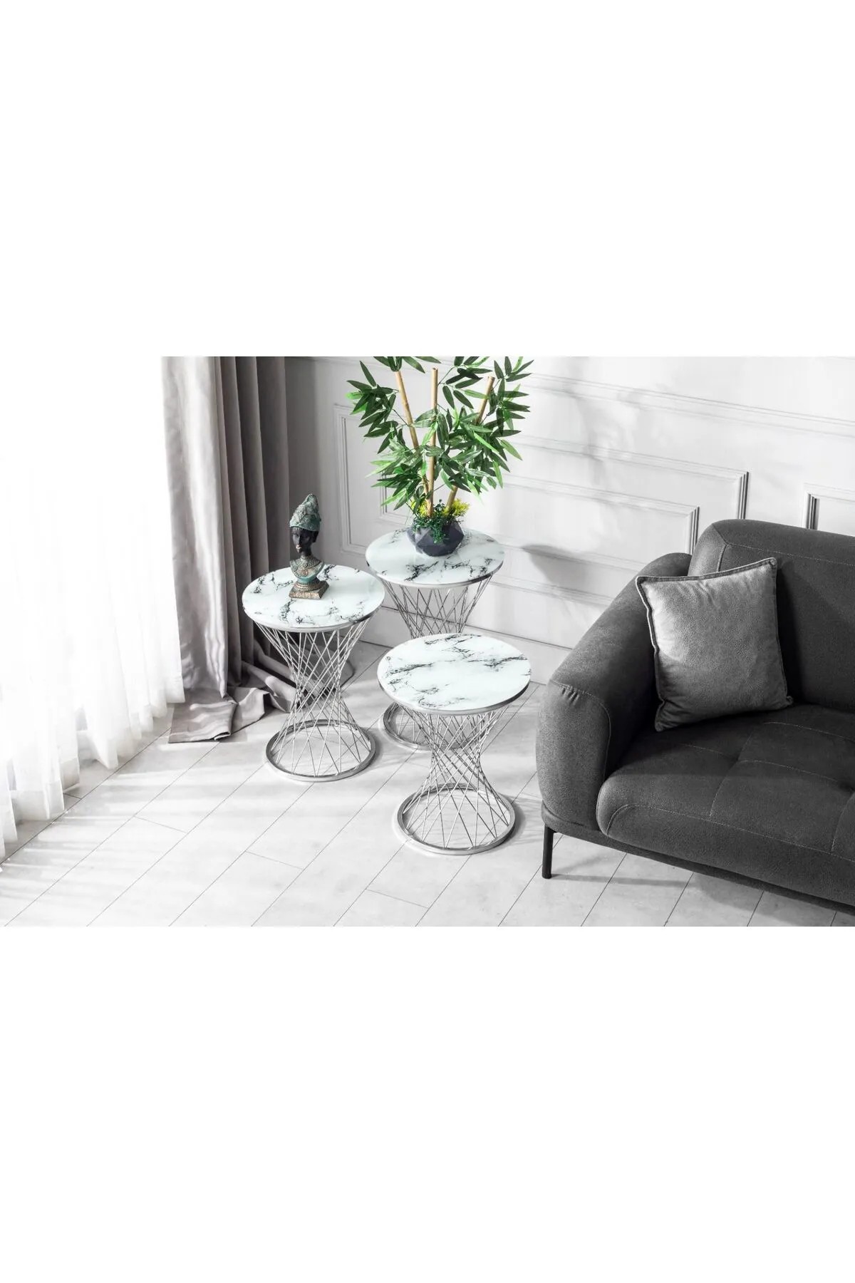Zigonzi Home, Krom Metal, Beyaz Mermer Desen