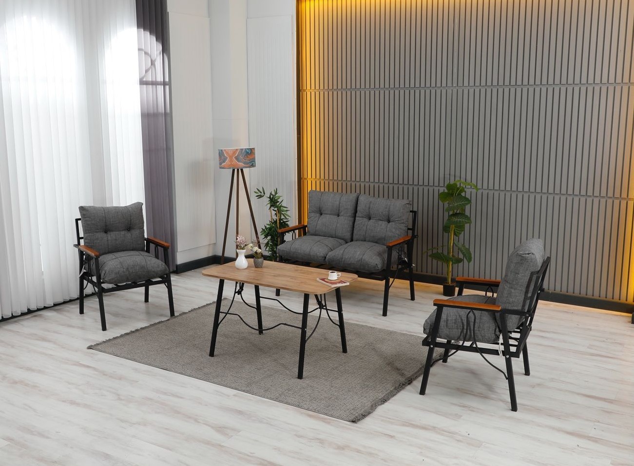  Lena 4 Kişilik Minderli Bahçe Balkon Teras Ergonomik Oturma Grubu 2+1+1