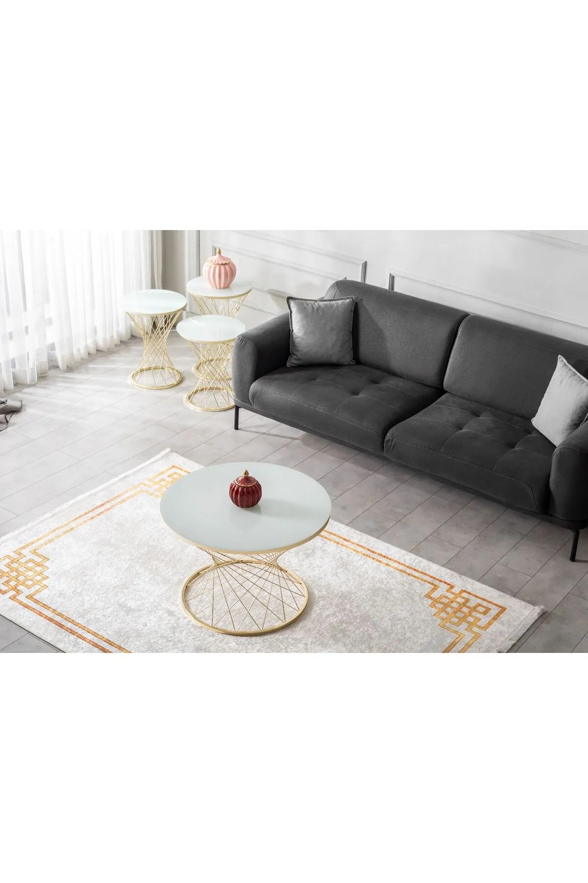 Zigonzi Home, Beyaz Cam, Gold Metal, Hasır 