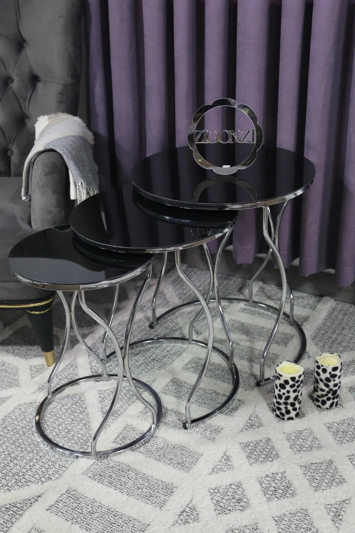 Zigonzi Home Siyah Cam Gümüş Metal, Rüya Model