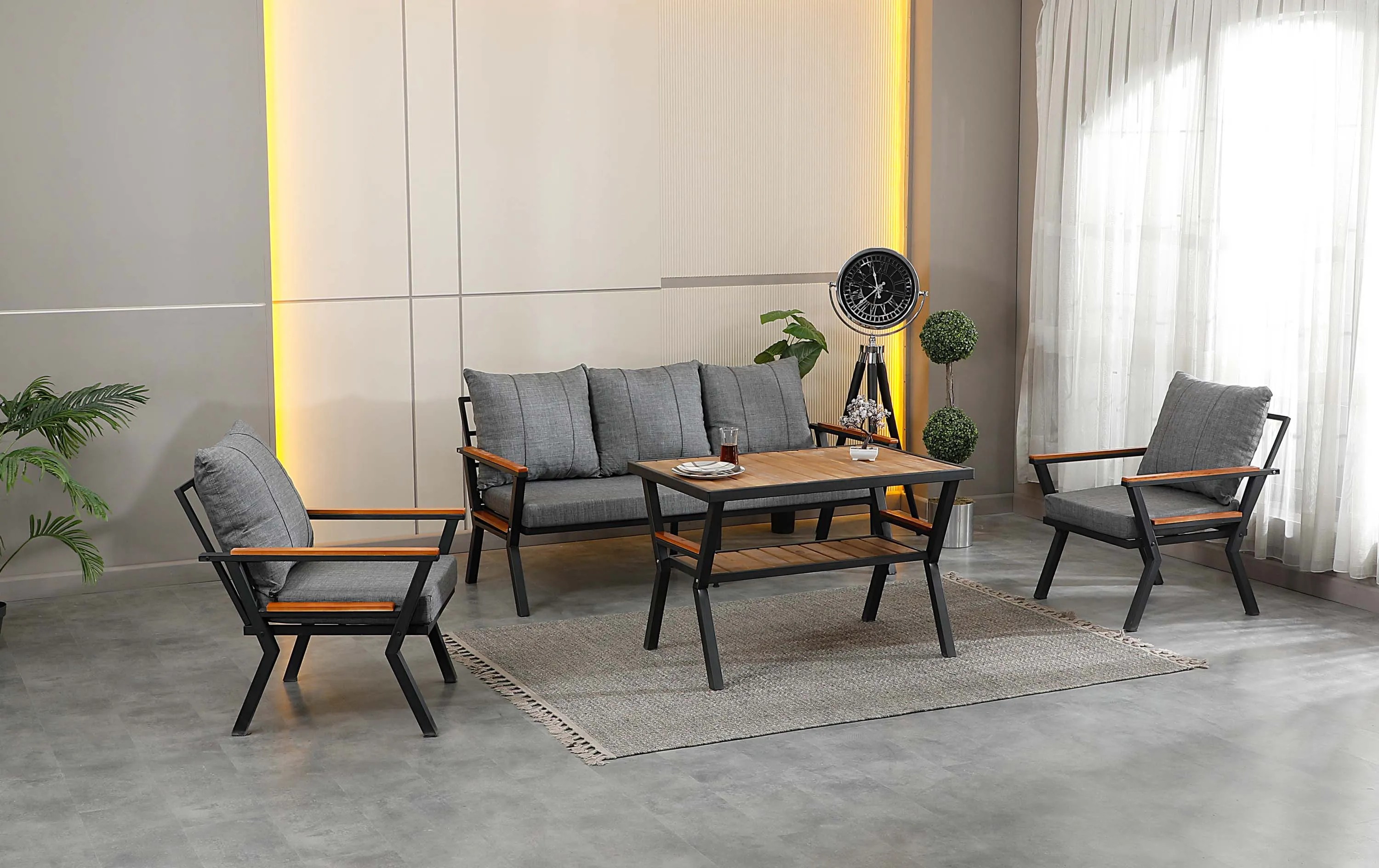 Azra, 3+1+1 Bahçe-Balkon Mobilyası, Gri 