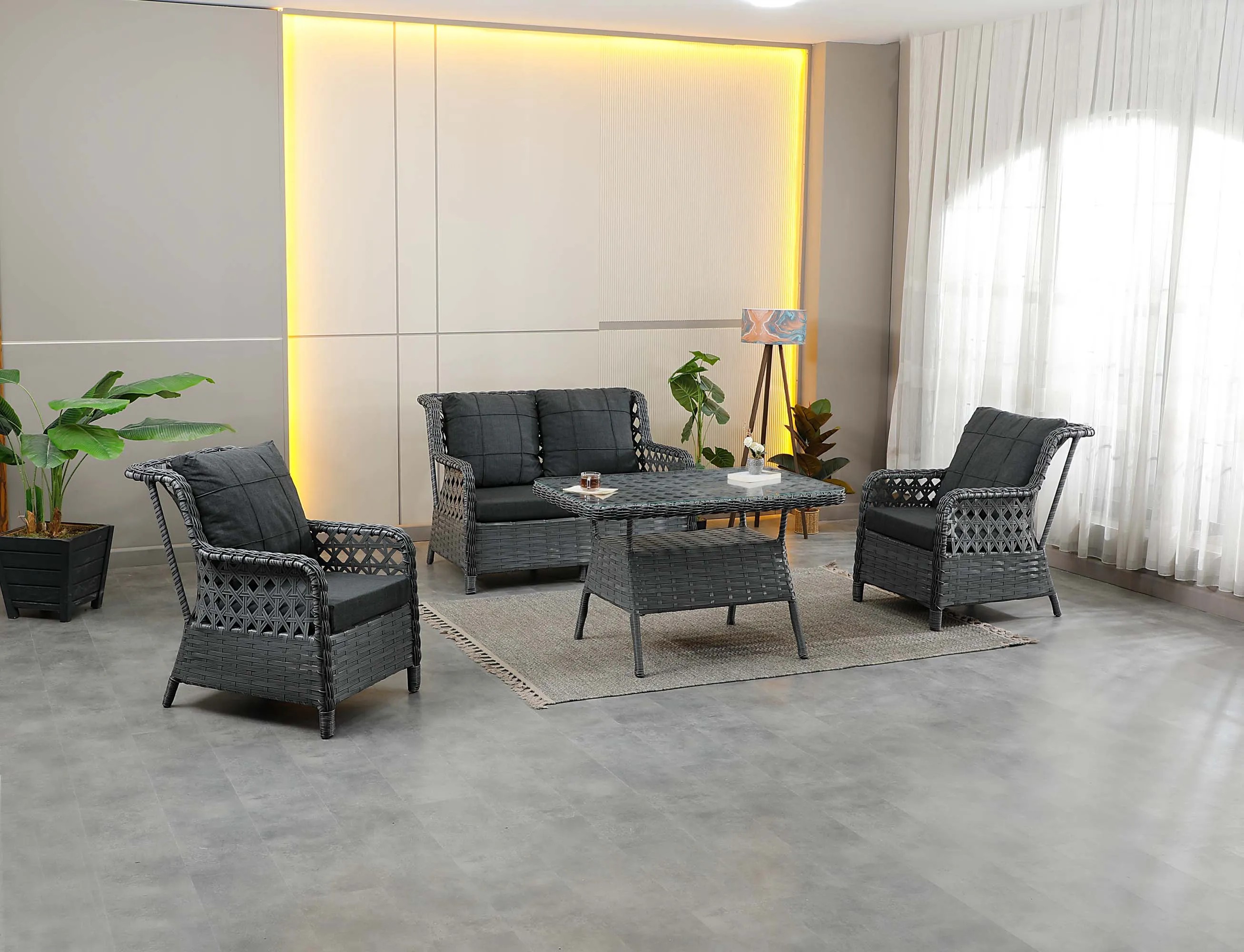 Vilza, 2+1+1 Rattan Bahçe Mobilyası, Antrasit 
