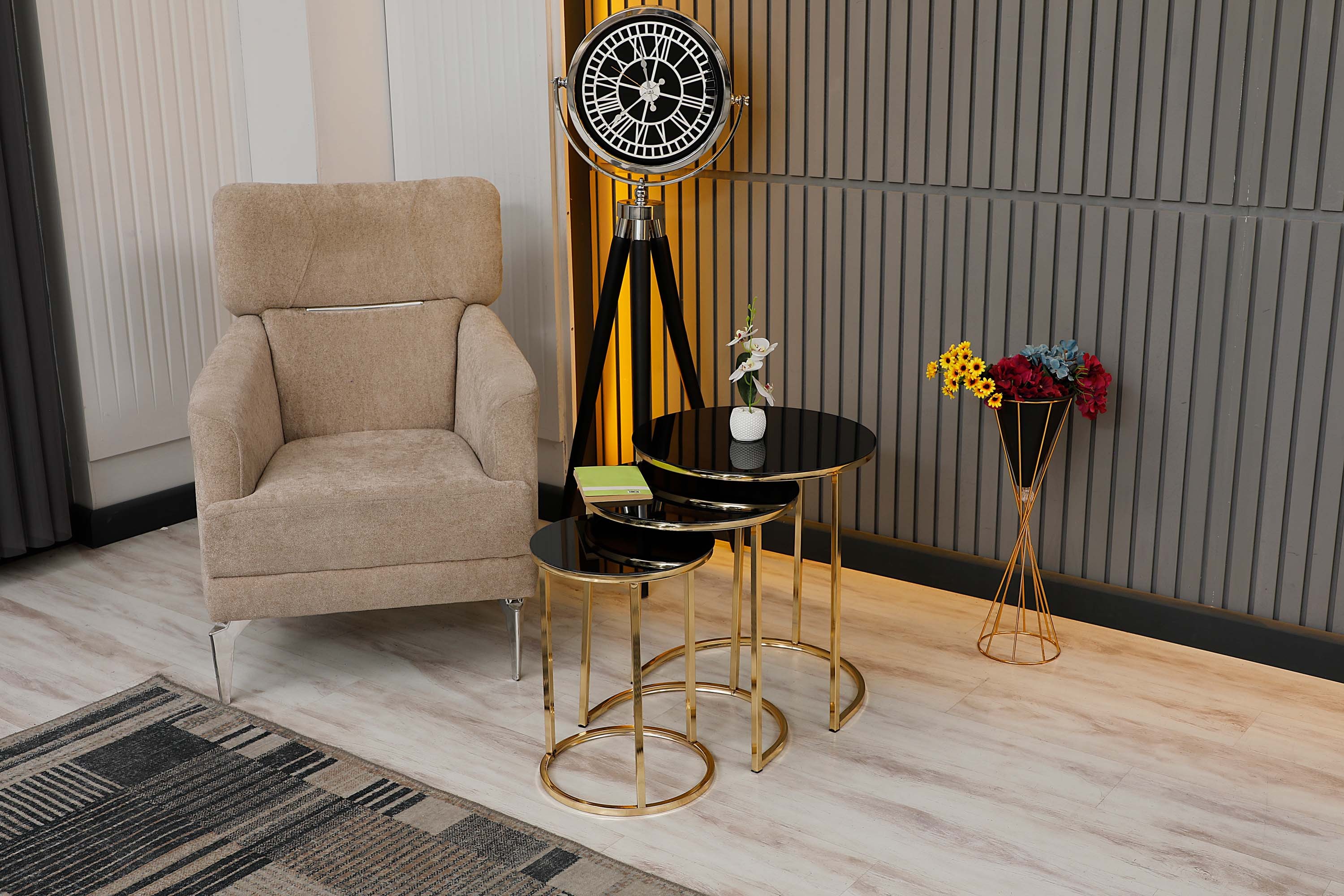 Zigonzi Home, C Zigon, Gold Metal, Siyah Cam