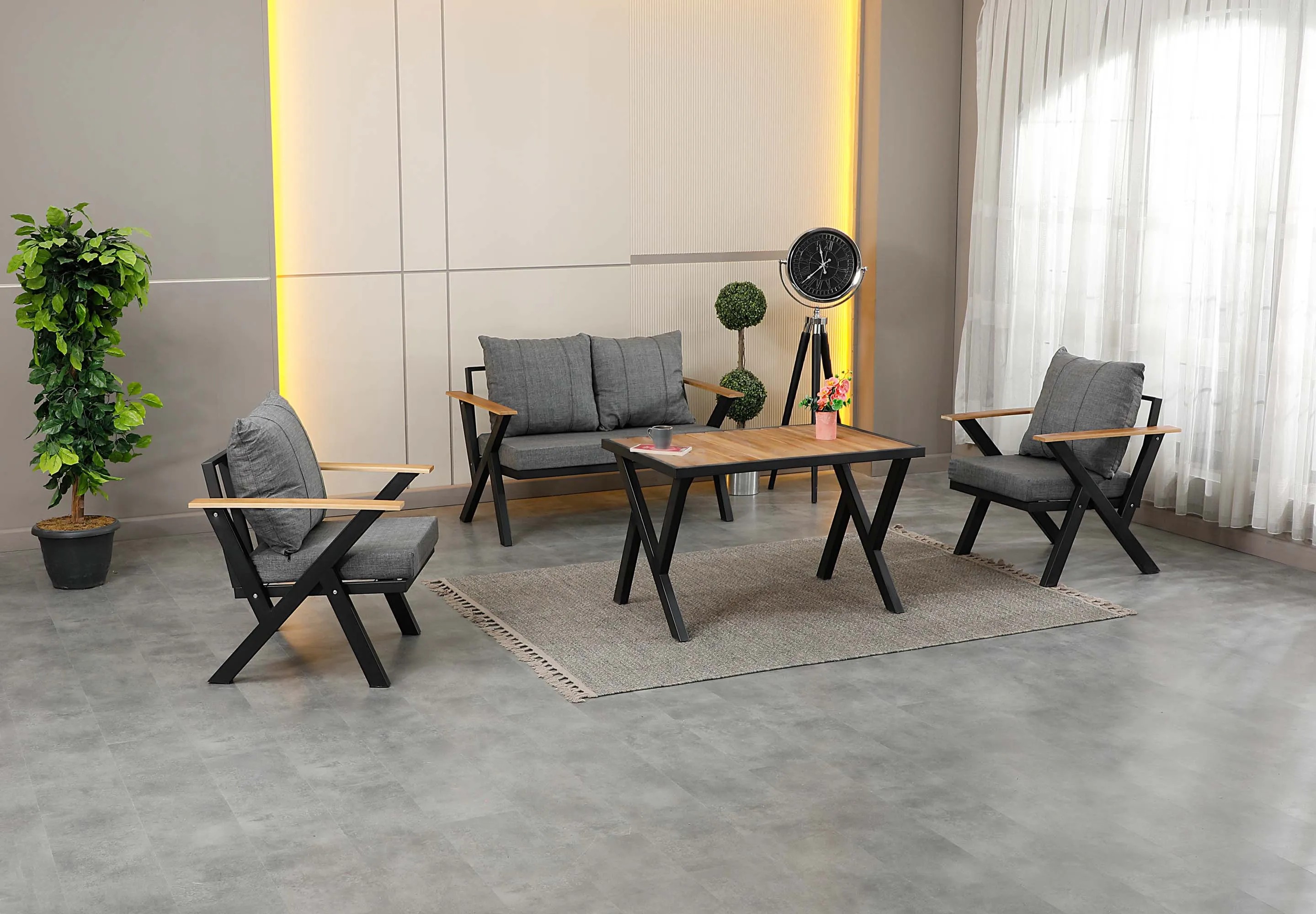 Gölge, 2+1+1 Bahçe-Balkon Mobilyası, Gri 