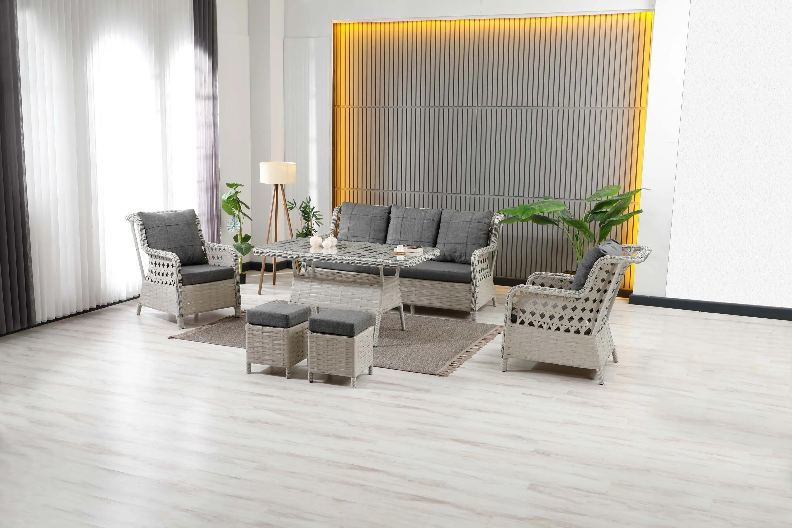 Vilza, 3+1+1 Rattan Bahçe Mobilyası, Beyaz 