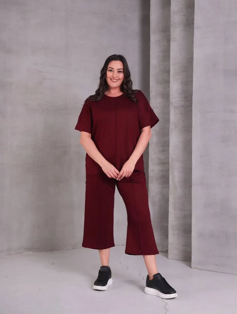 Büyük Beden Bisiklet Yaka Kısa Kollu Takım