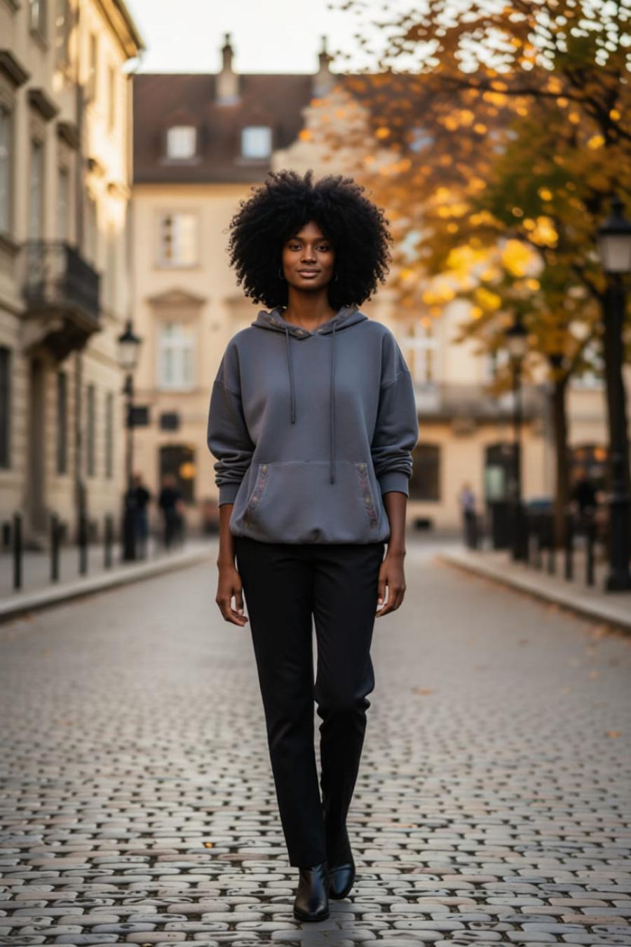 Oversize Etnik Nakış Detaylı Kanguru Cepli Kapüşonlu %100 Pamuk Sweatshirt