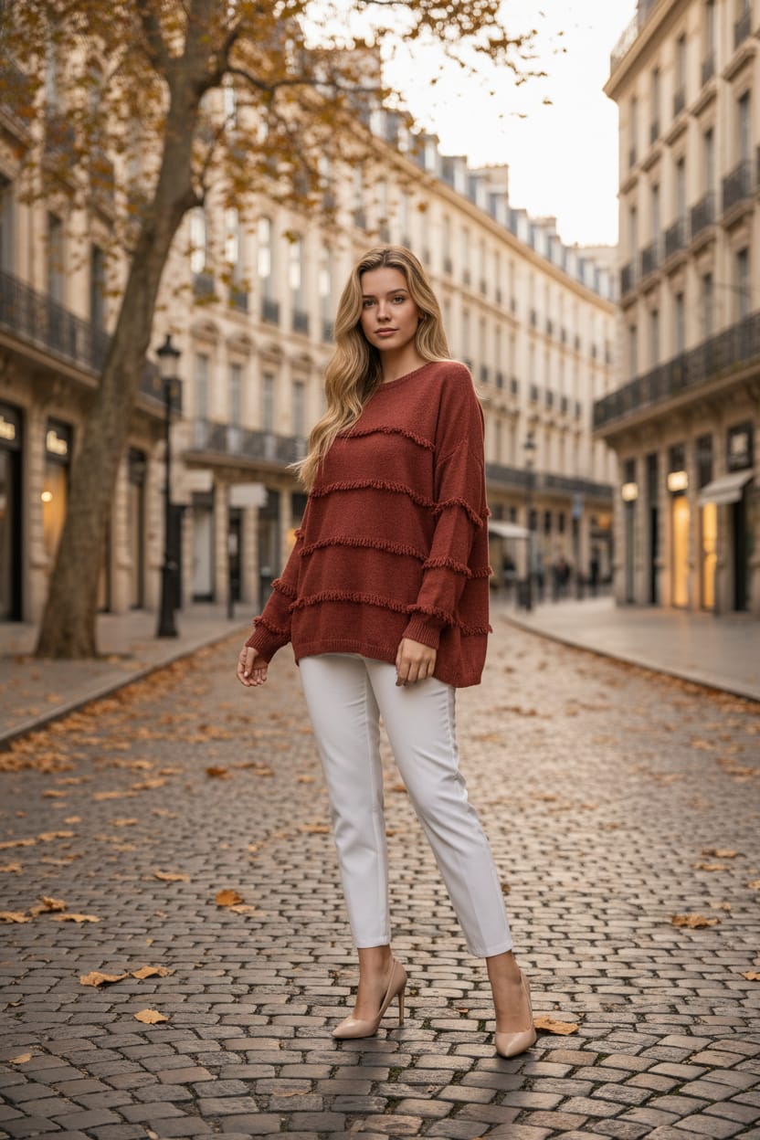 Bisiklet Yaka Püskül Detay %100 Pamuk Triko Kazak 